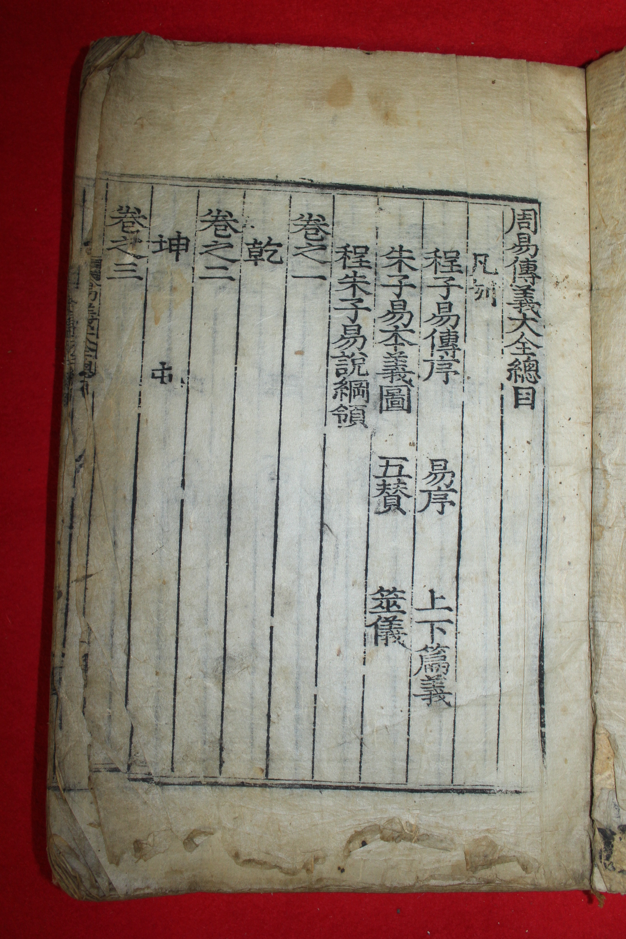 300년이상된 고목판본 목판본 주역전의대전(周易傳義大全)총목 1책