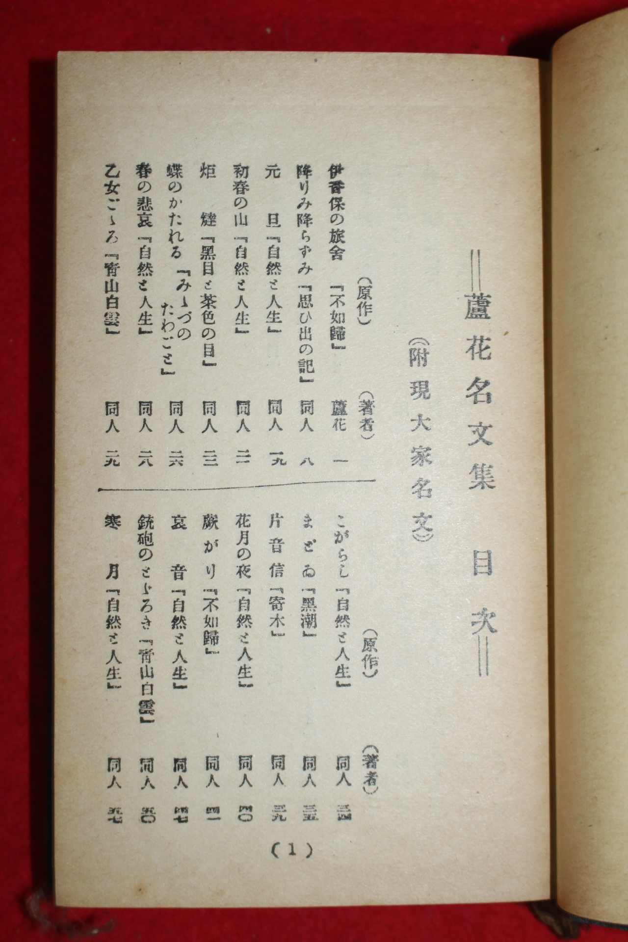 1925년(대정14년) 일본간행 노화명문집(蘆花名文集)