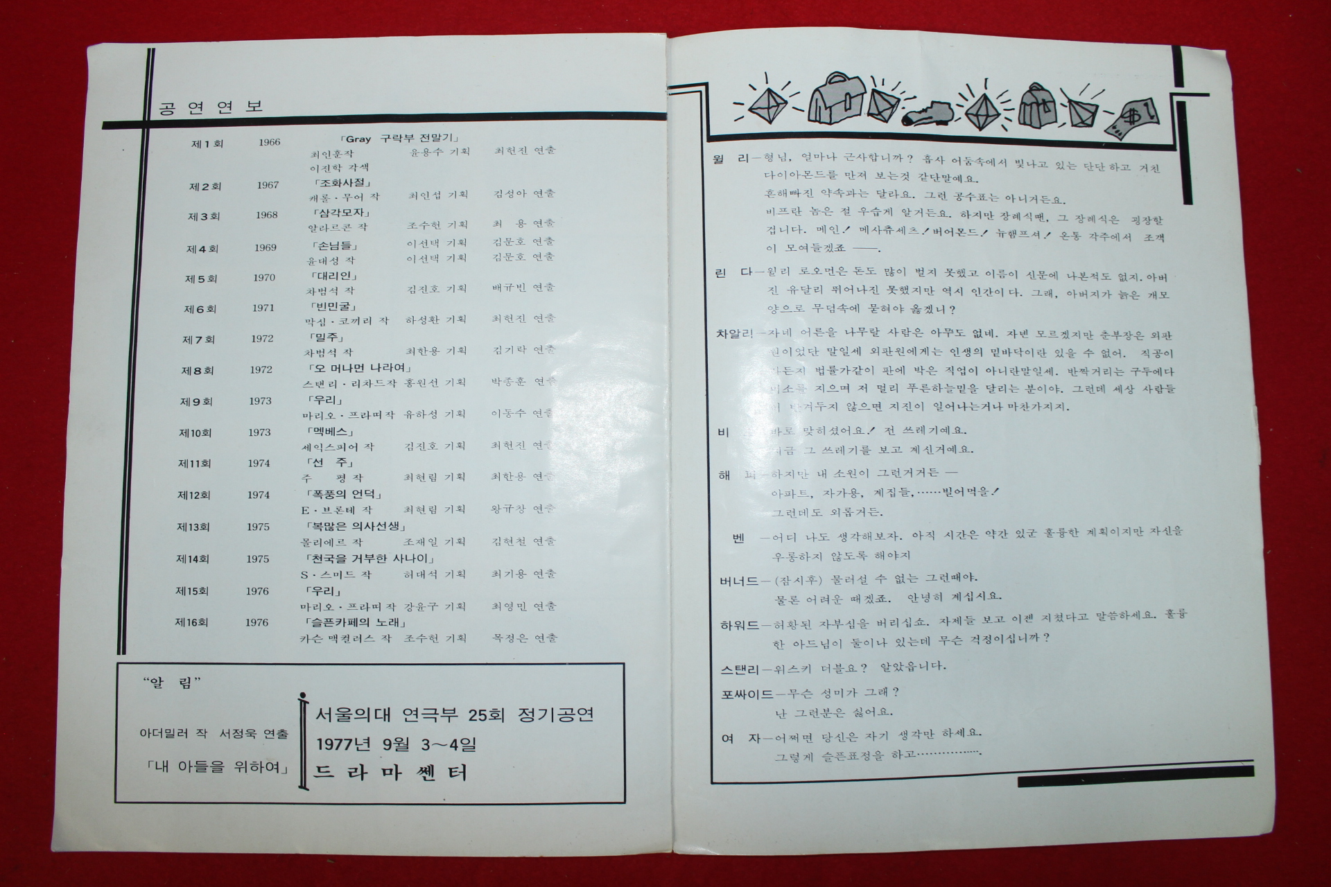 1977년 서울대학교 의예과 연극부17회 정기공연 세일즈맨의 죽음 카탈로그