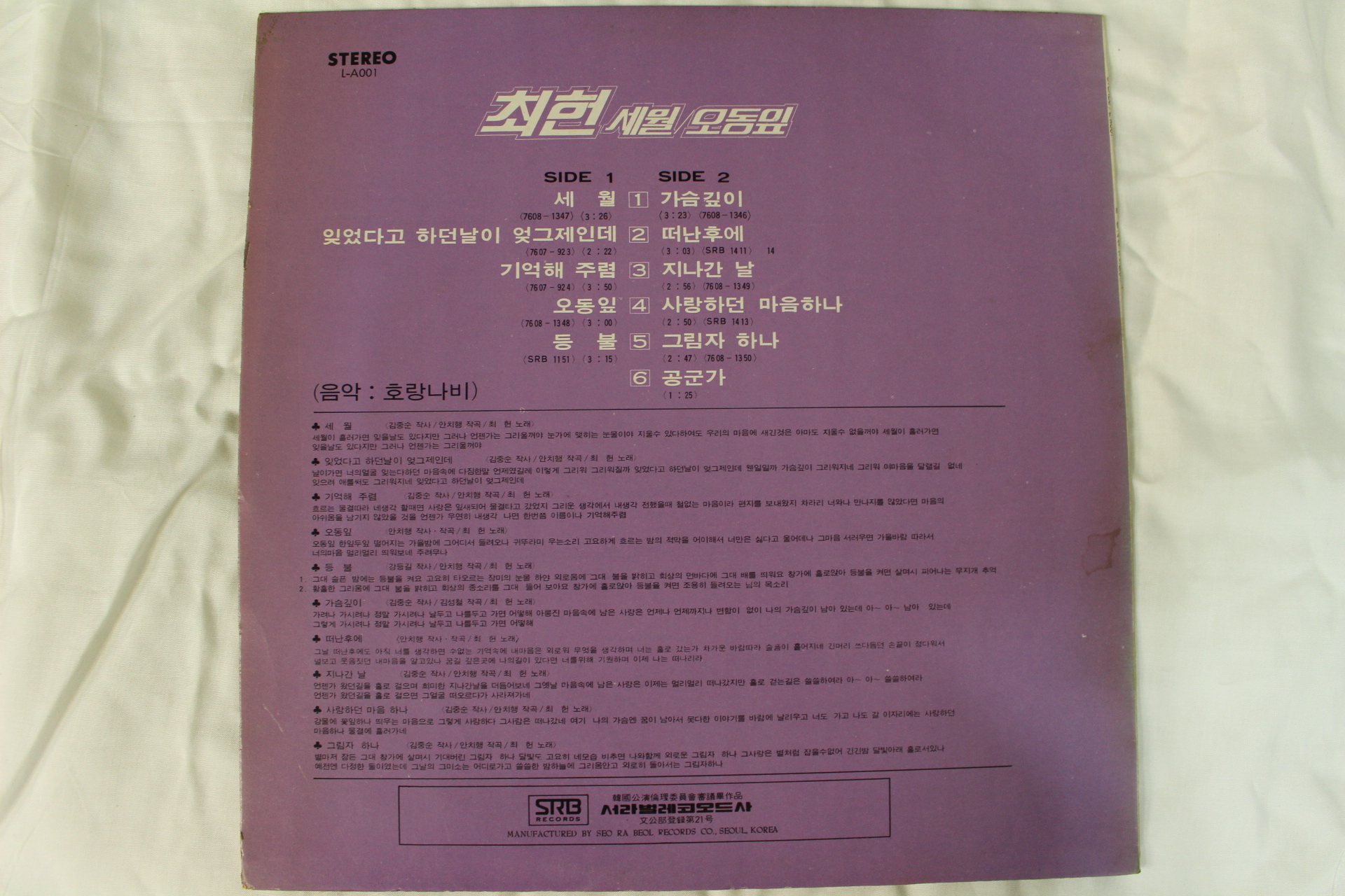 461-1975년 레코드판 최헌 1집(초반)