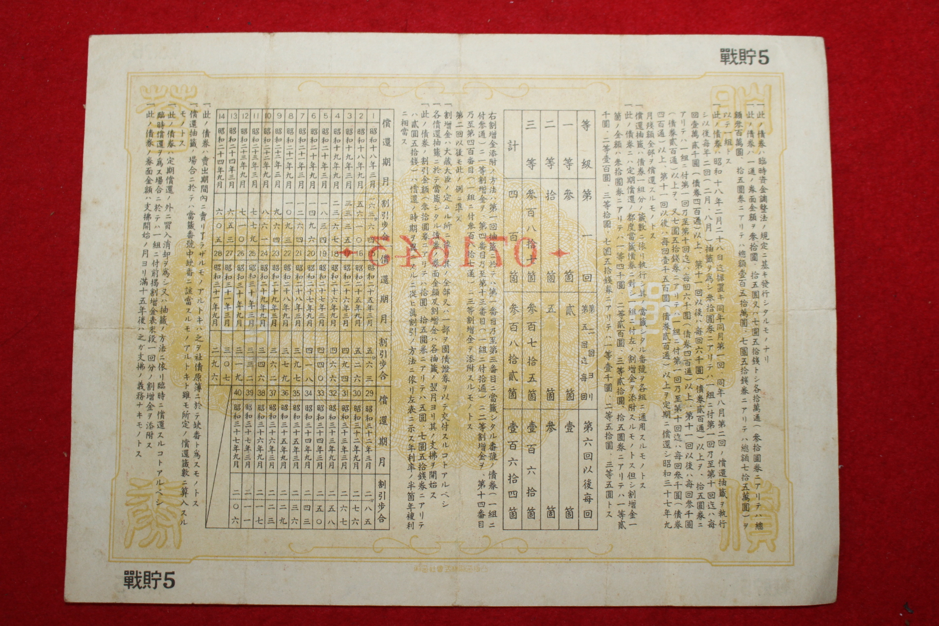 1942년 일본근업은행 전시저축채권 십오원