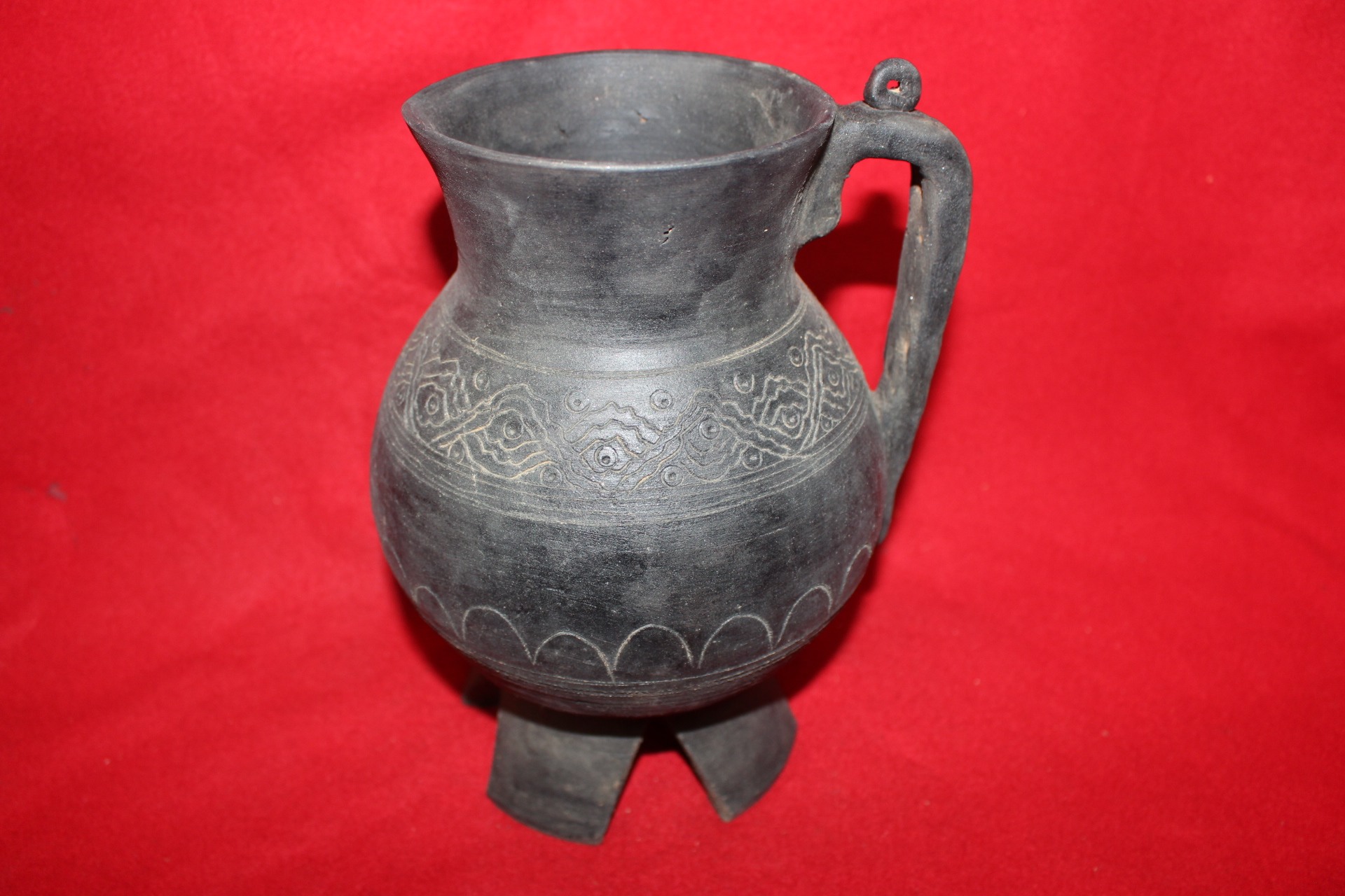 경질토기 굽다리 손잡이달린 추상산문 호