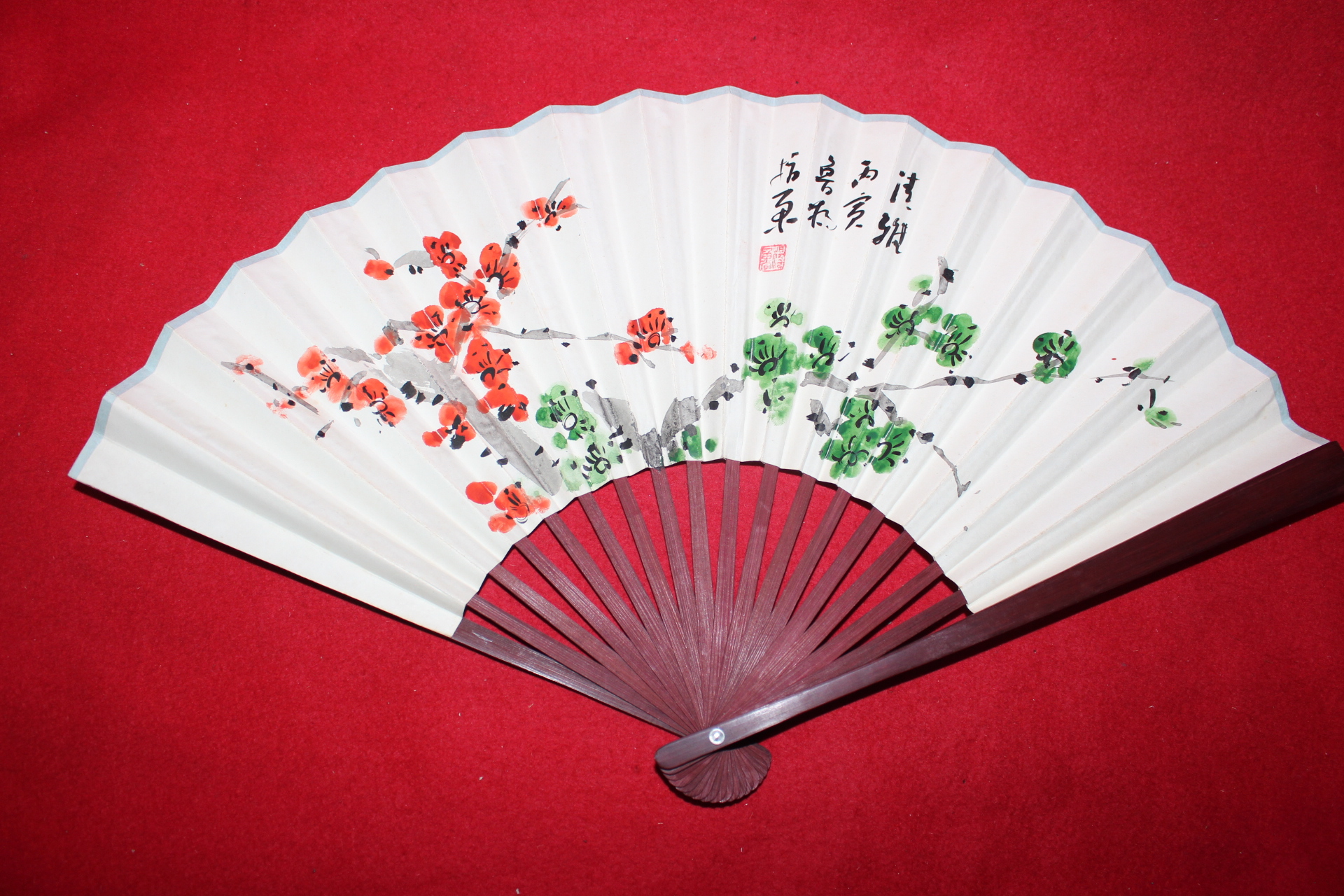 대나무와 종이로된 직접그린 그림의 화문부채