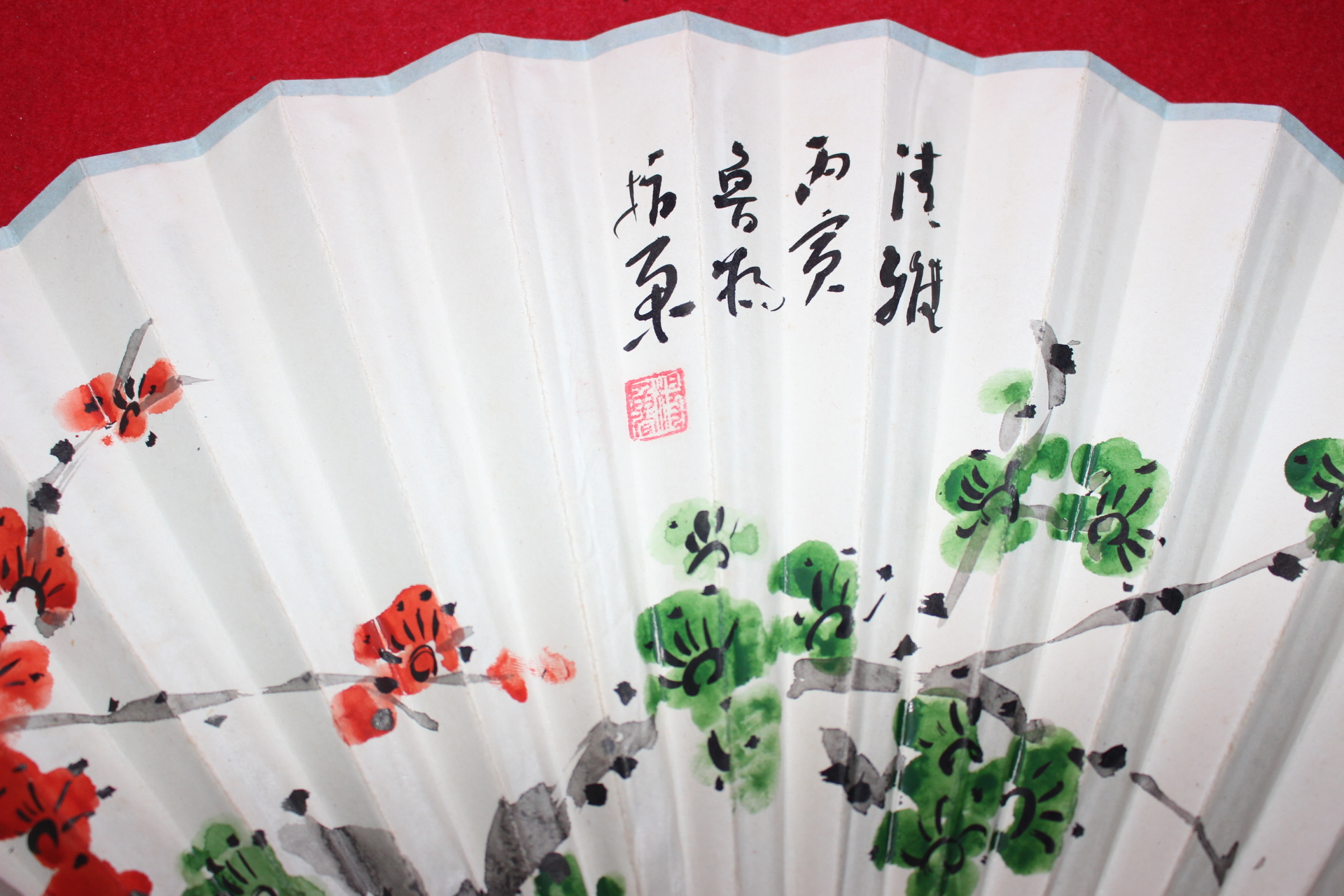 대나무와 종이로된 직접그린 그림의 화문부채