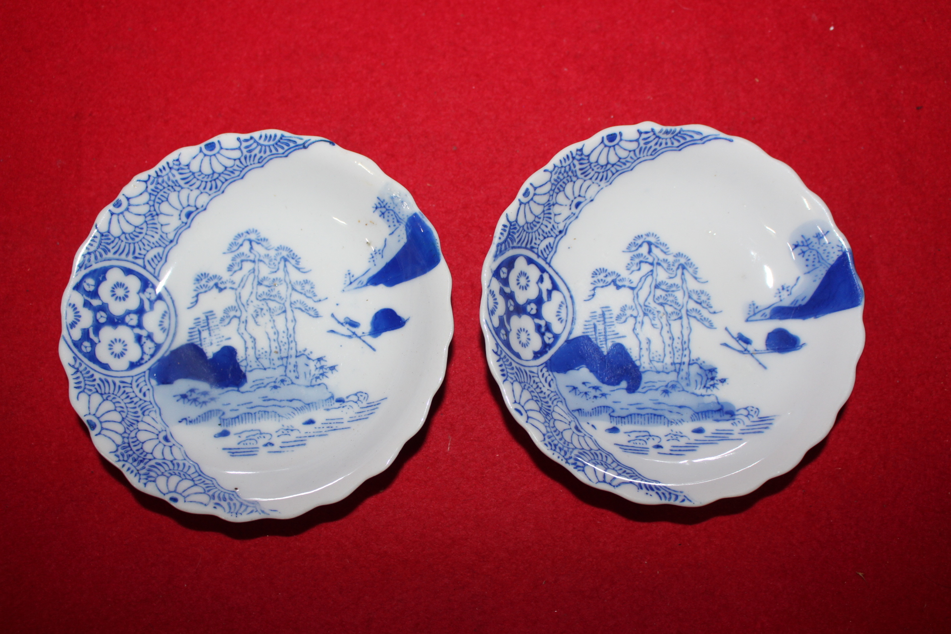 일제시기 청화백자 산수문 화형완 2점