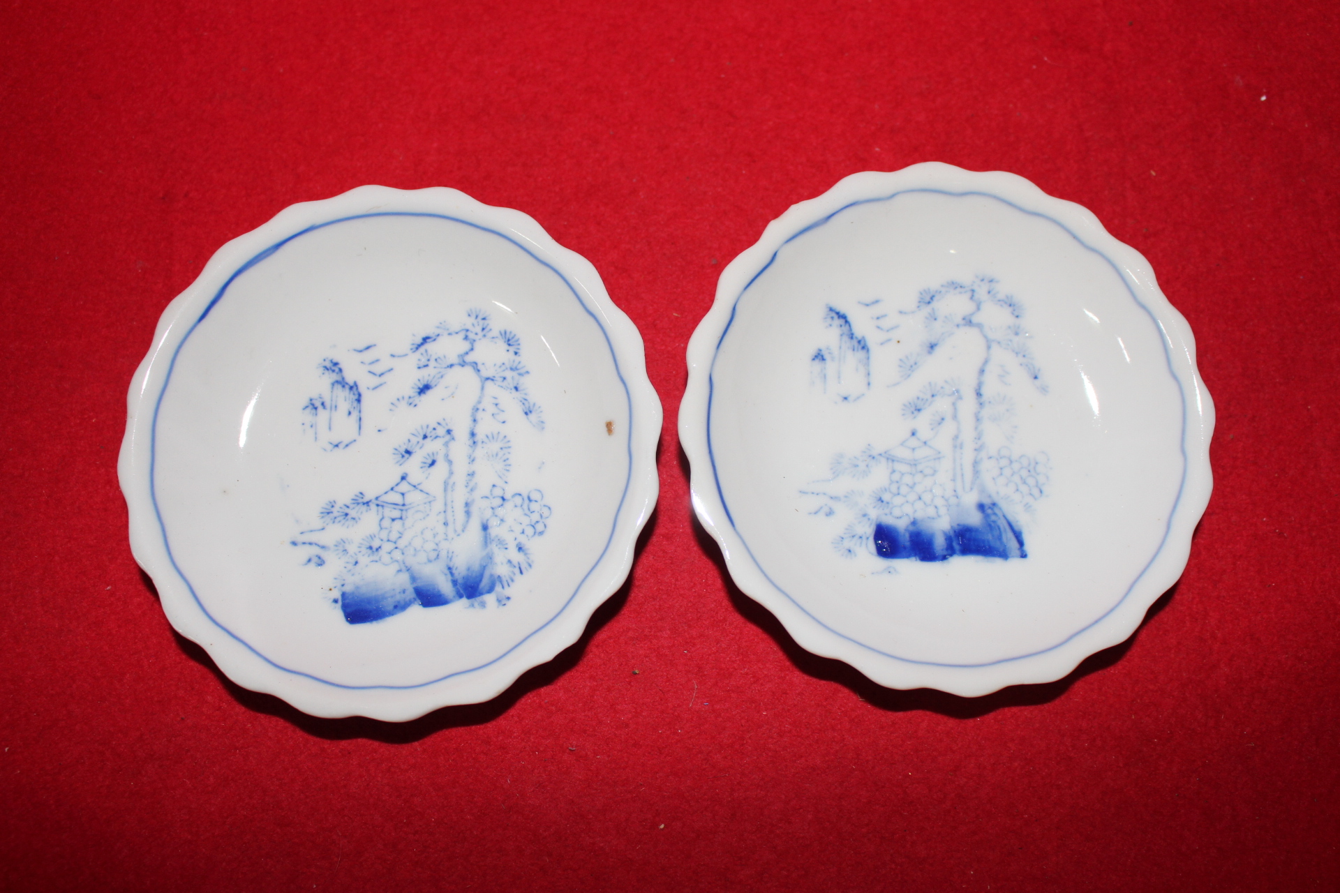 일제시기 청화백자 노송문화형완 2점