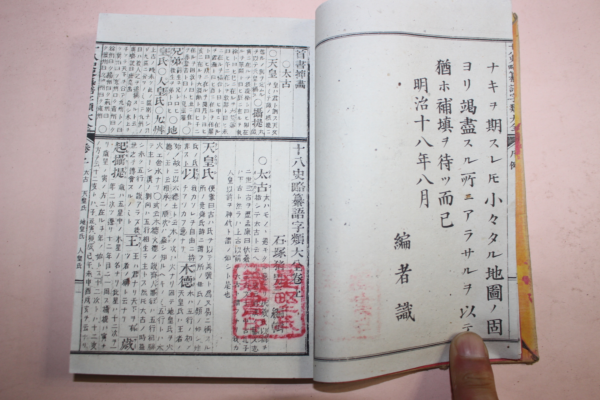 1885년(명치18년) 일본간행 오두주석십팔사략찬어자류(鼇頭註釋十八史略纂語字類) 3책완질