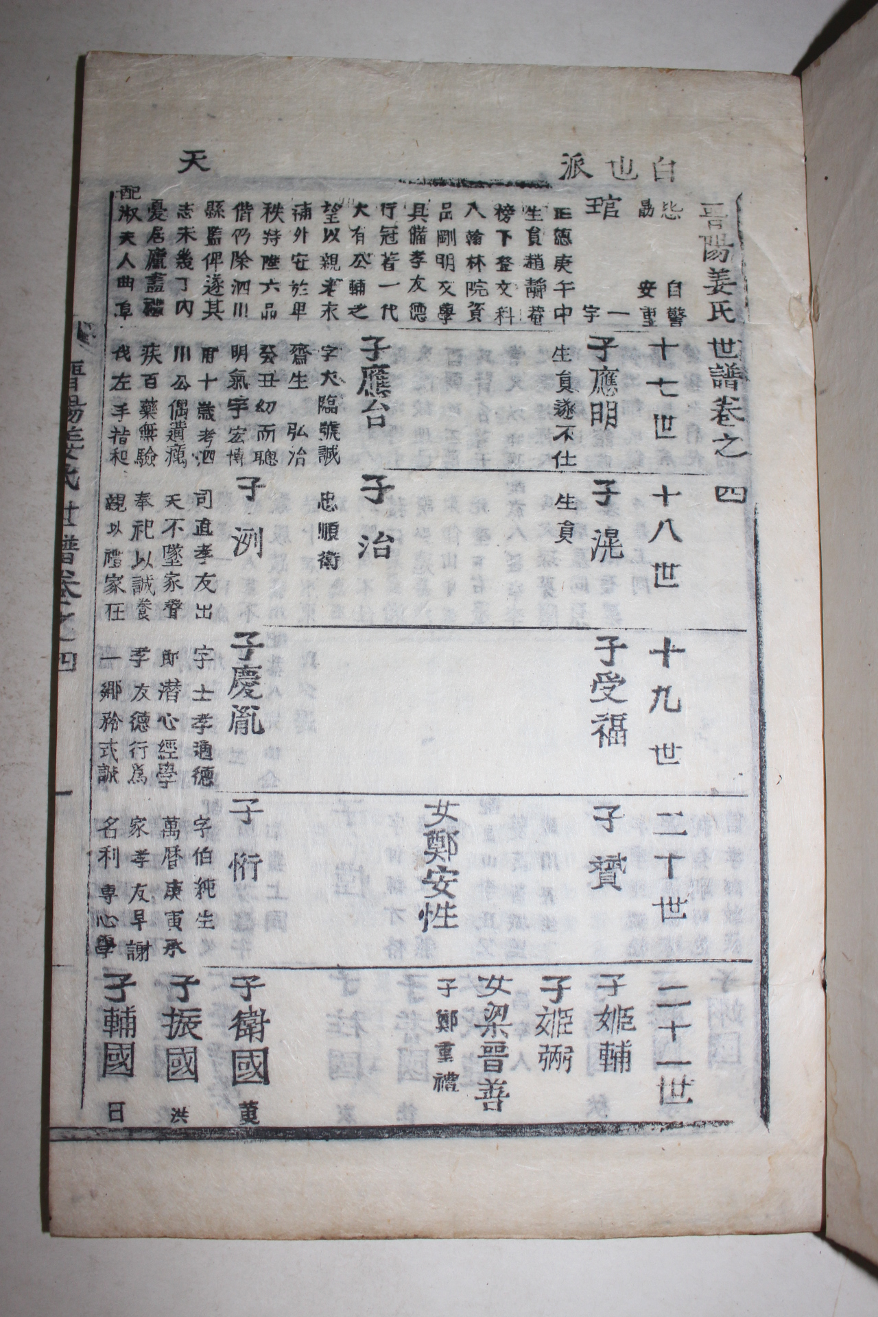 조선시대 목활자본 진주강씨세보(晉州姜氏世譜) 5책