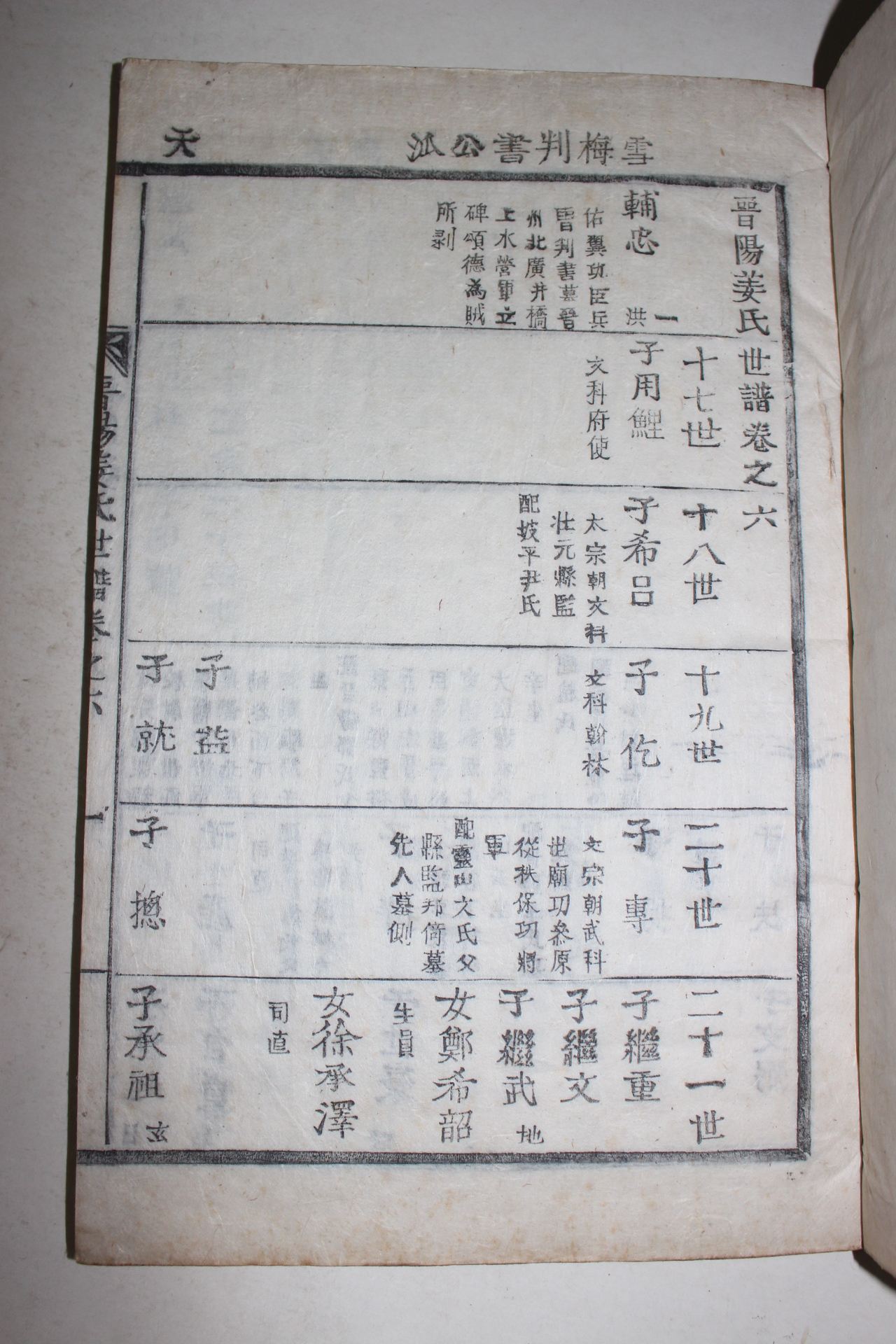 조선시대 목활자본 진주강씨세보(晉州姜氏世譜) 5책