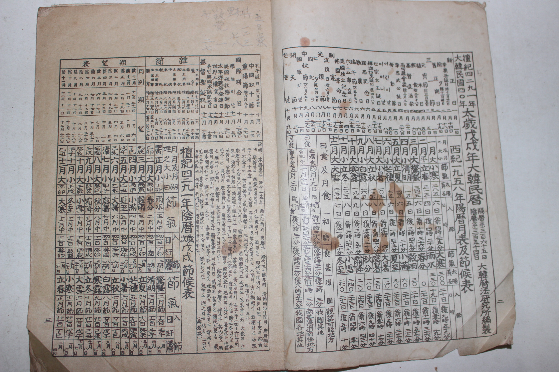 1958년 무술년대한민력