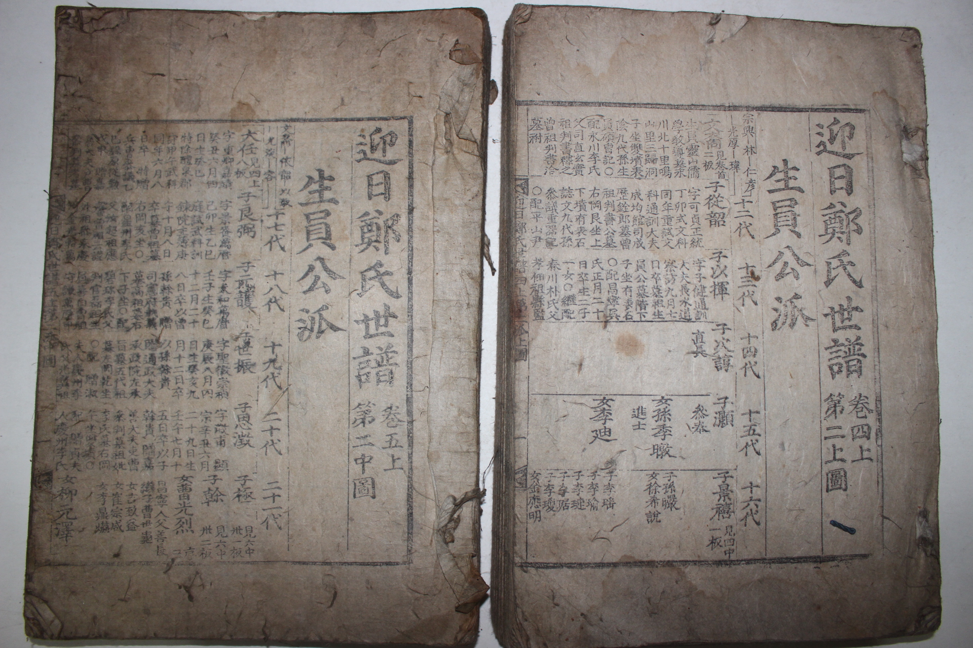 1700년대 목판본 영일정씨세보(迎日鄭氏世譜) 2책