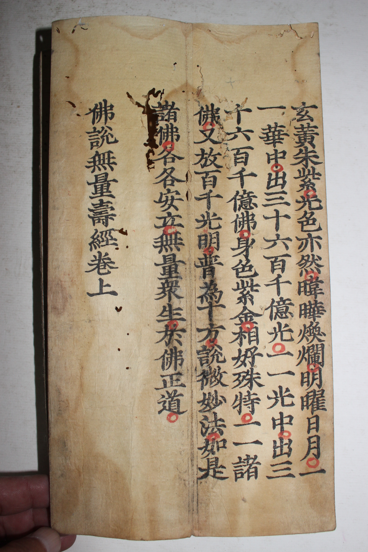 1818년(文政元寅) 묵서기가 있는 목판본 불경 불설무량수경(佛說無量壽經)상하 2책완질