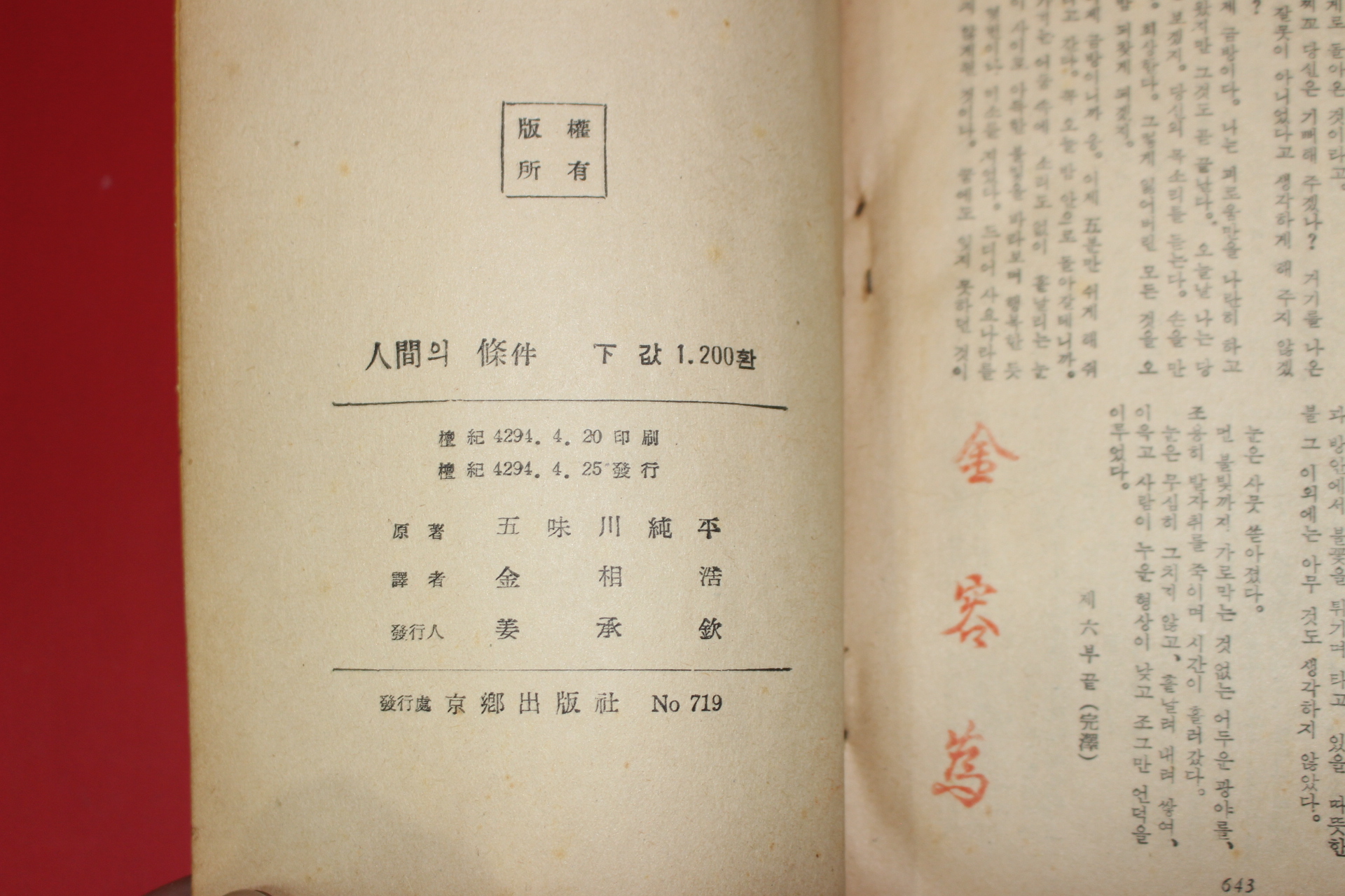 1961년(단기4294년) 인간의 조건 하권