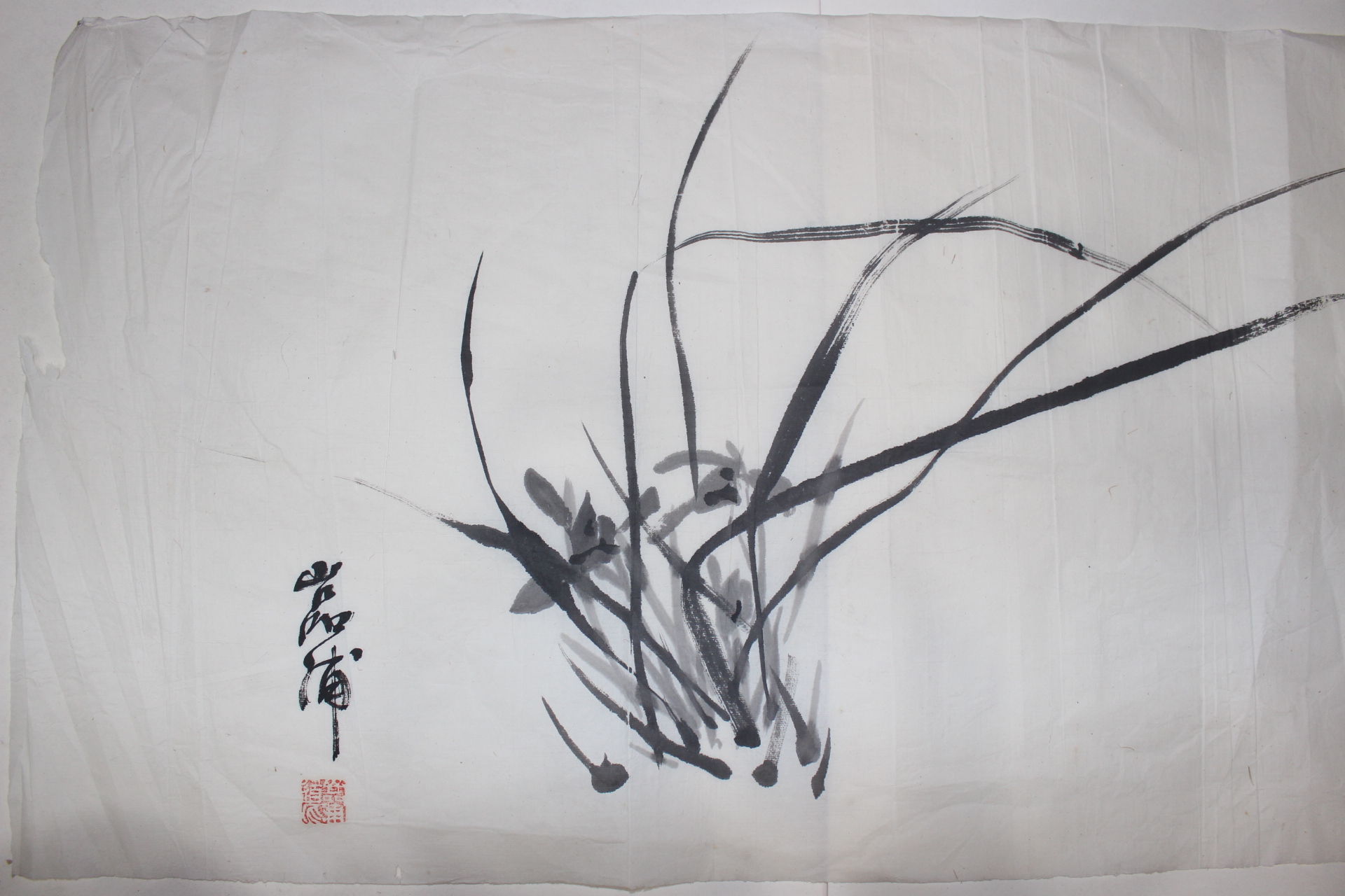 한지에 직접그린 난초 그림