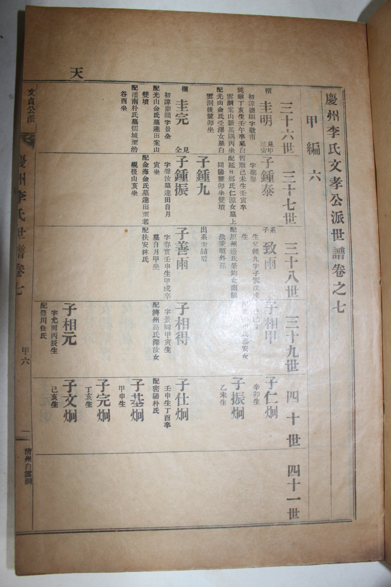 1956년 연활자본 경주이씨문효공파세보(慶州李氏文孝公派世譜)  7책