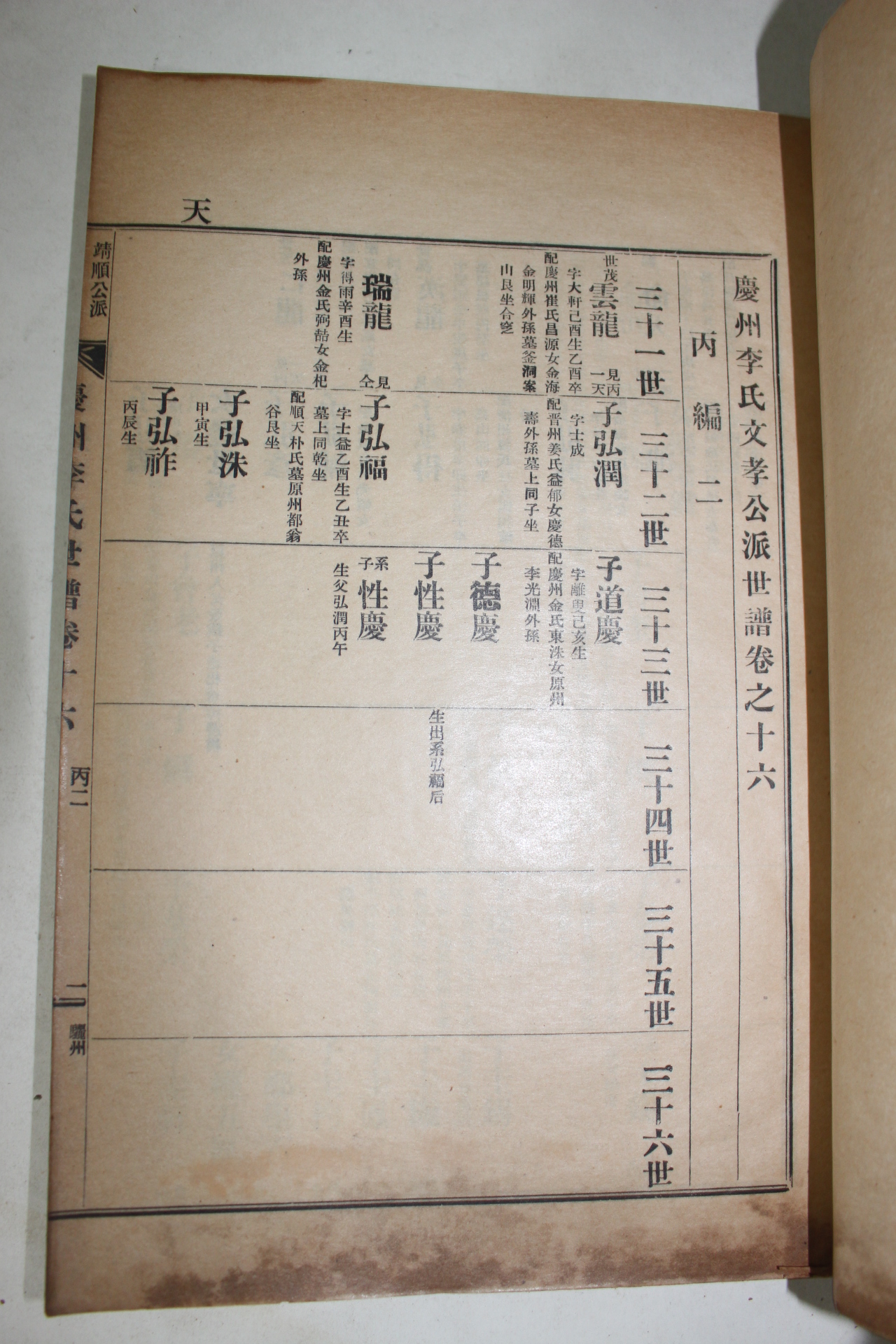 1956년 연활자본 경주이씨문효공파세보(慶州李氏文孝公派世譜)  7책