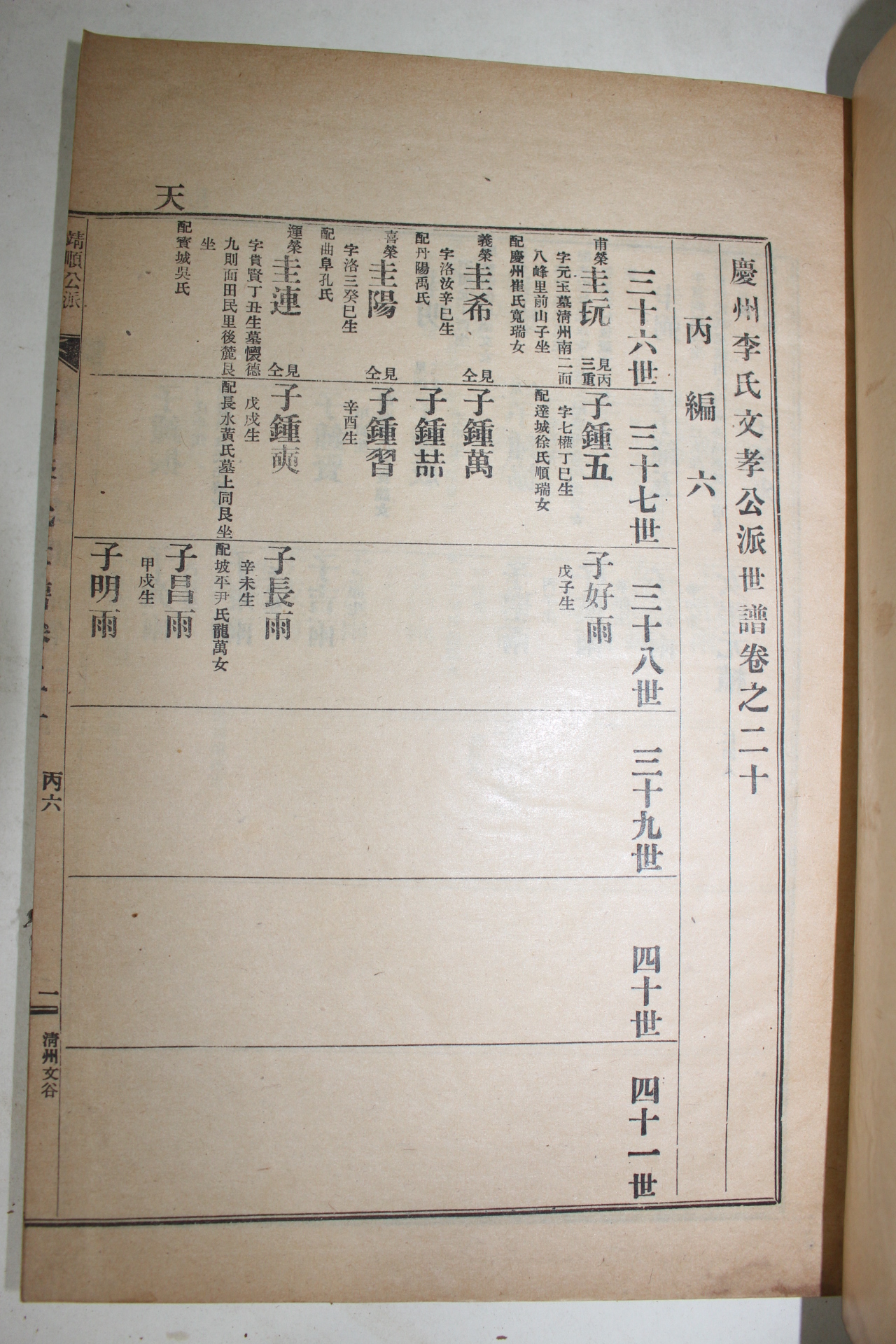 1956년 연활자본 경주이씨문효공파세보(慶州李氏文孝公派世譜)  7책