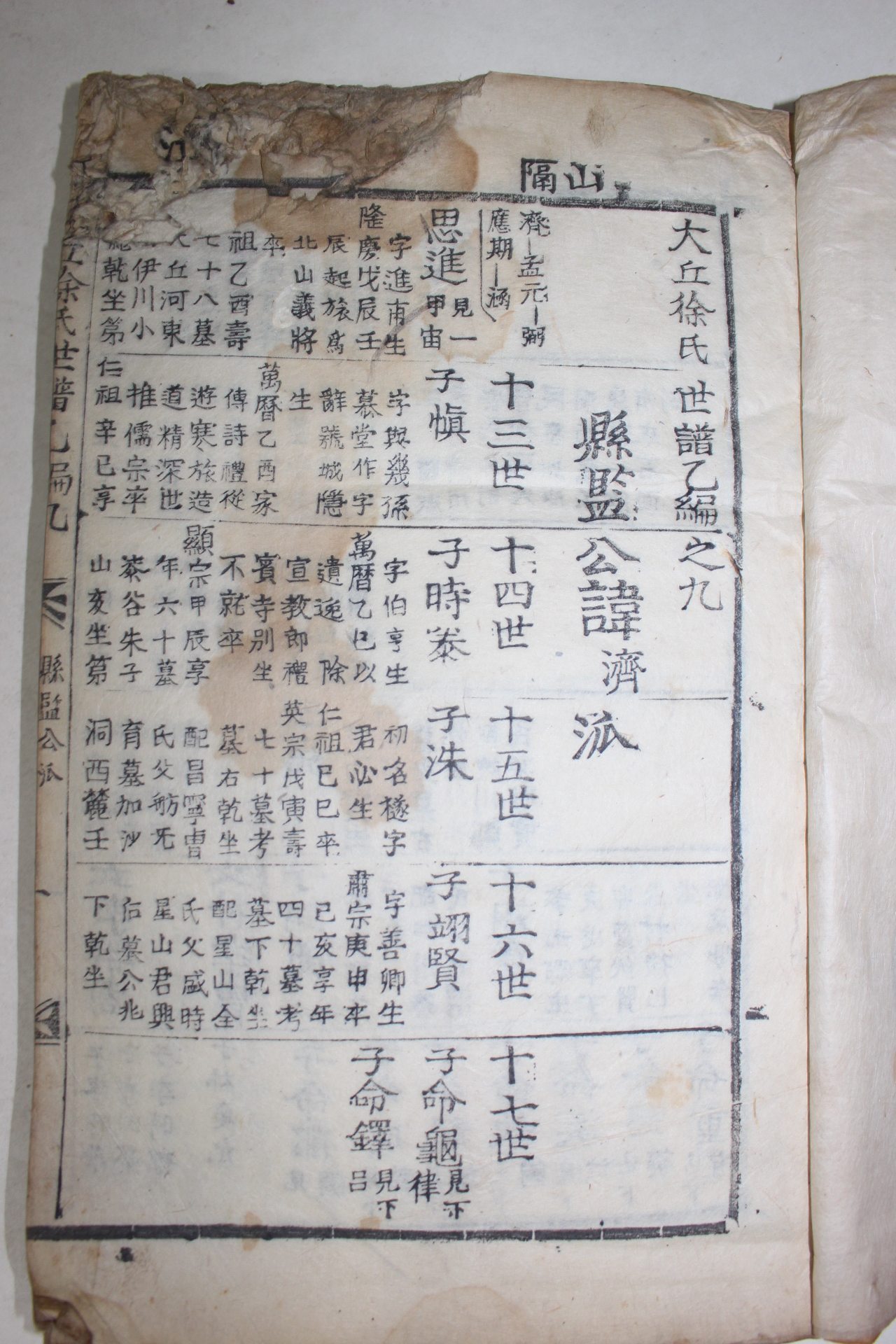 조선시대 목활자본 대구서씨세보(大邱徐氏世譜)권9,10  1책