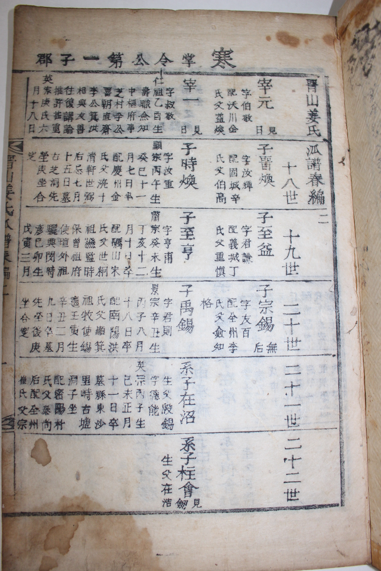 조선시대 목활자본 진산강씨파보(晉山姜氏派譜) 6책