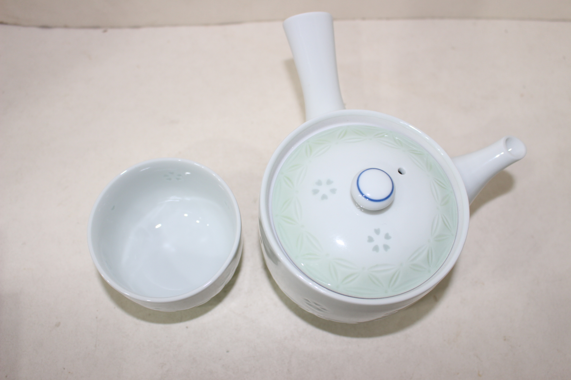 조선도공의 후예 아리따(有田) 청화백자 밥풀화문 5인 다관셋트
