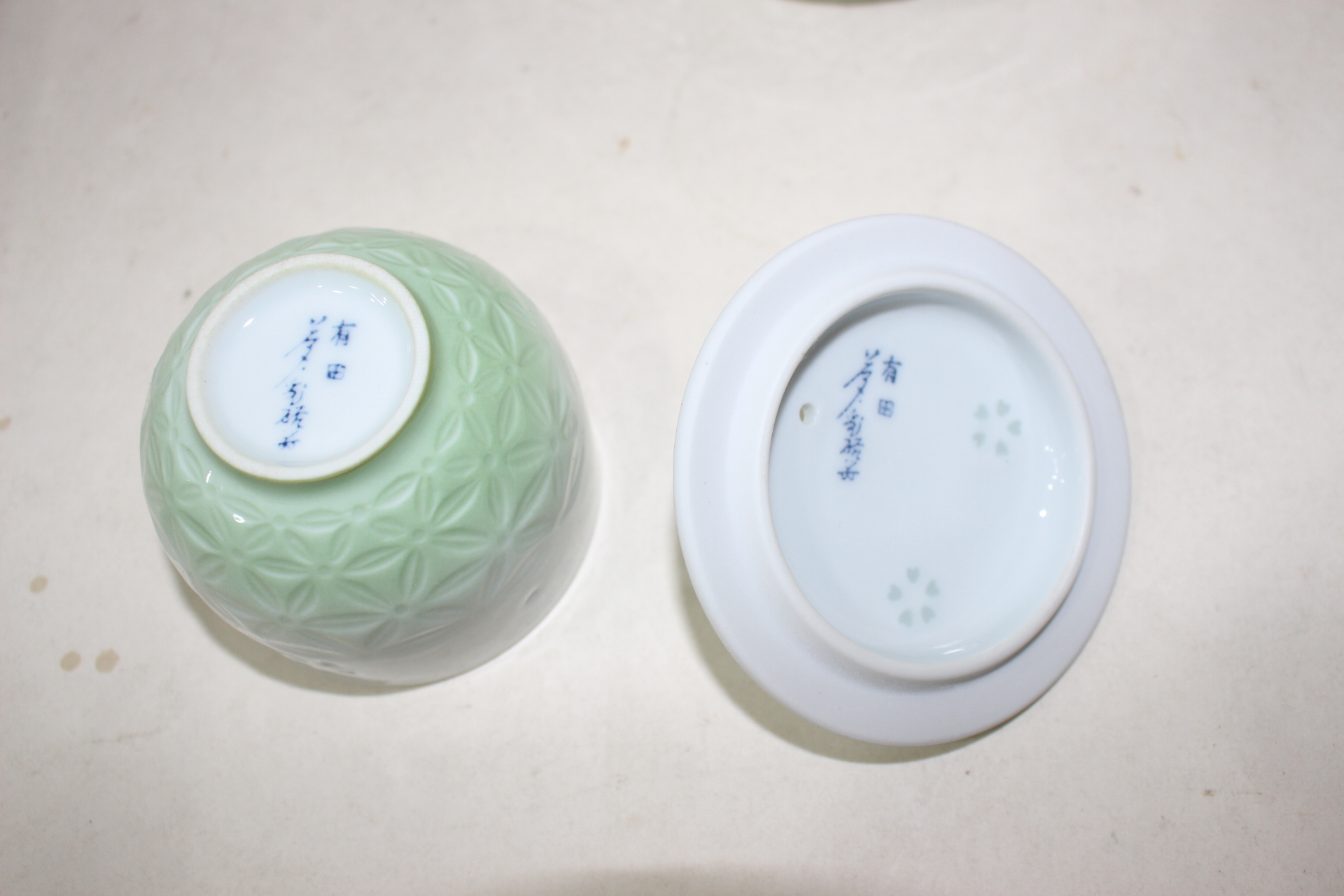 조선도공의 후예 아리따(有田) 청화백자 밥풀화문 5인 다관셋트