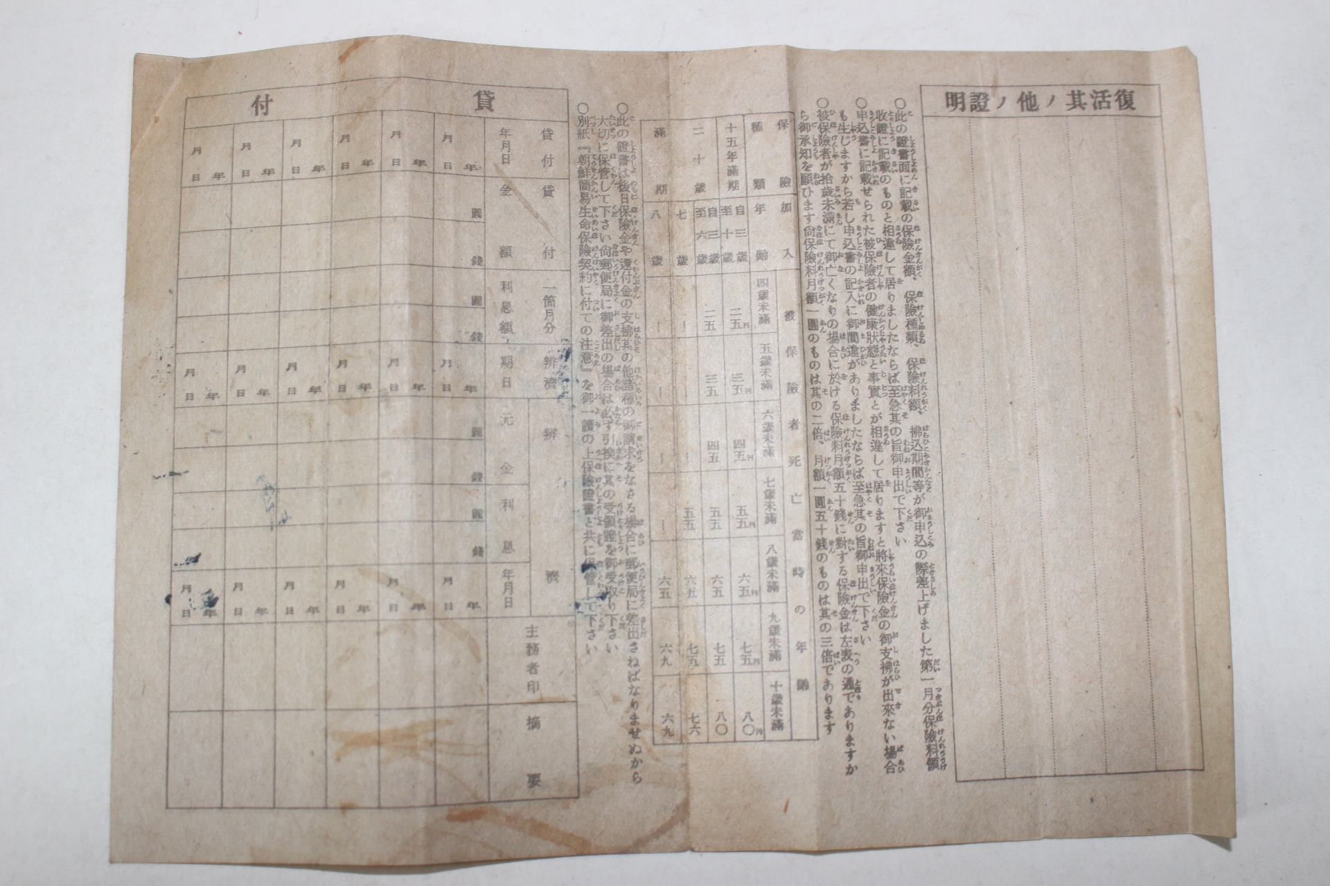 102-1944년 조선총독부체신국 보험증서