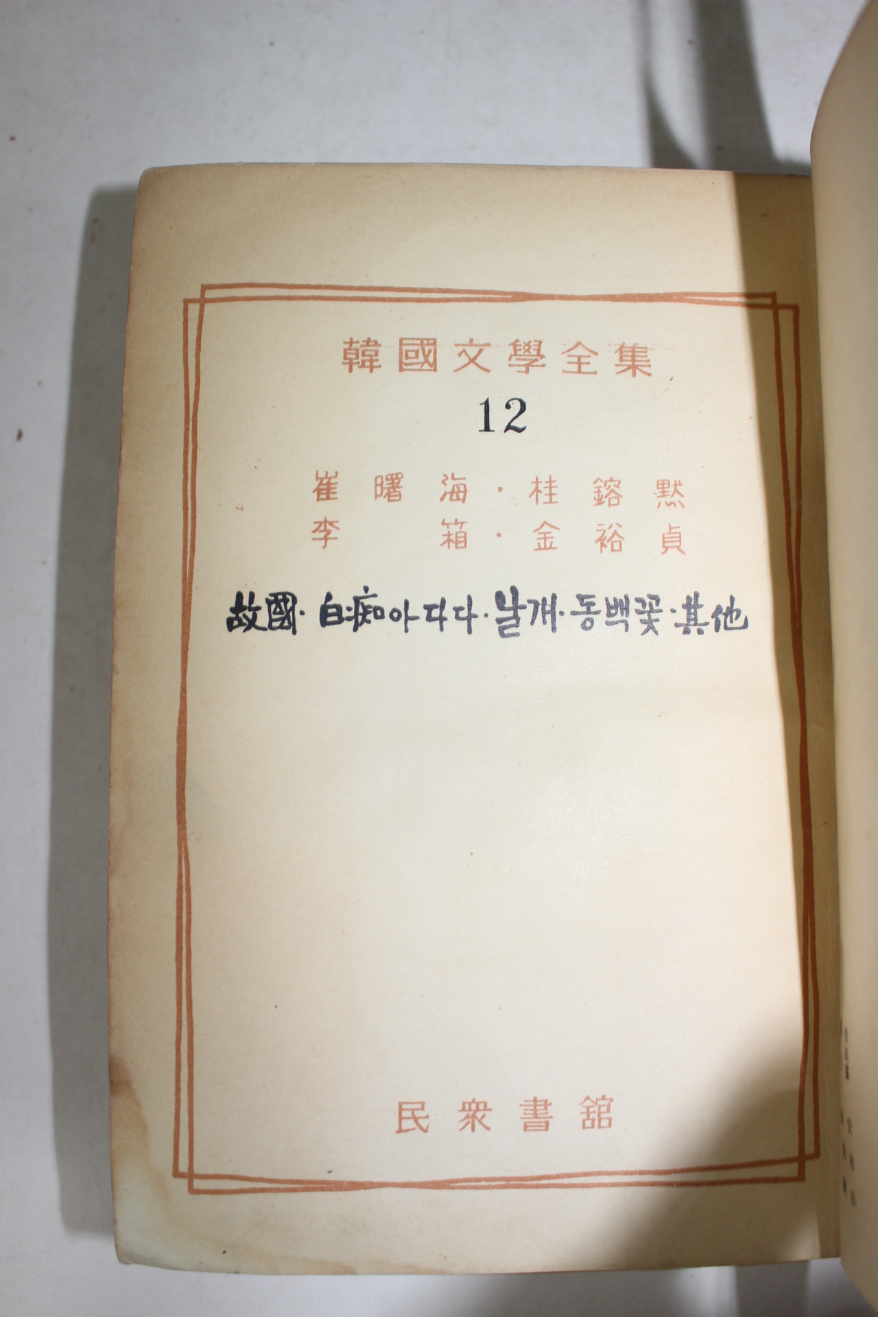 1961년 한국문학전집 최서해,계용묵,이상,김유정