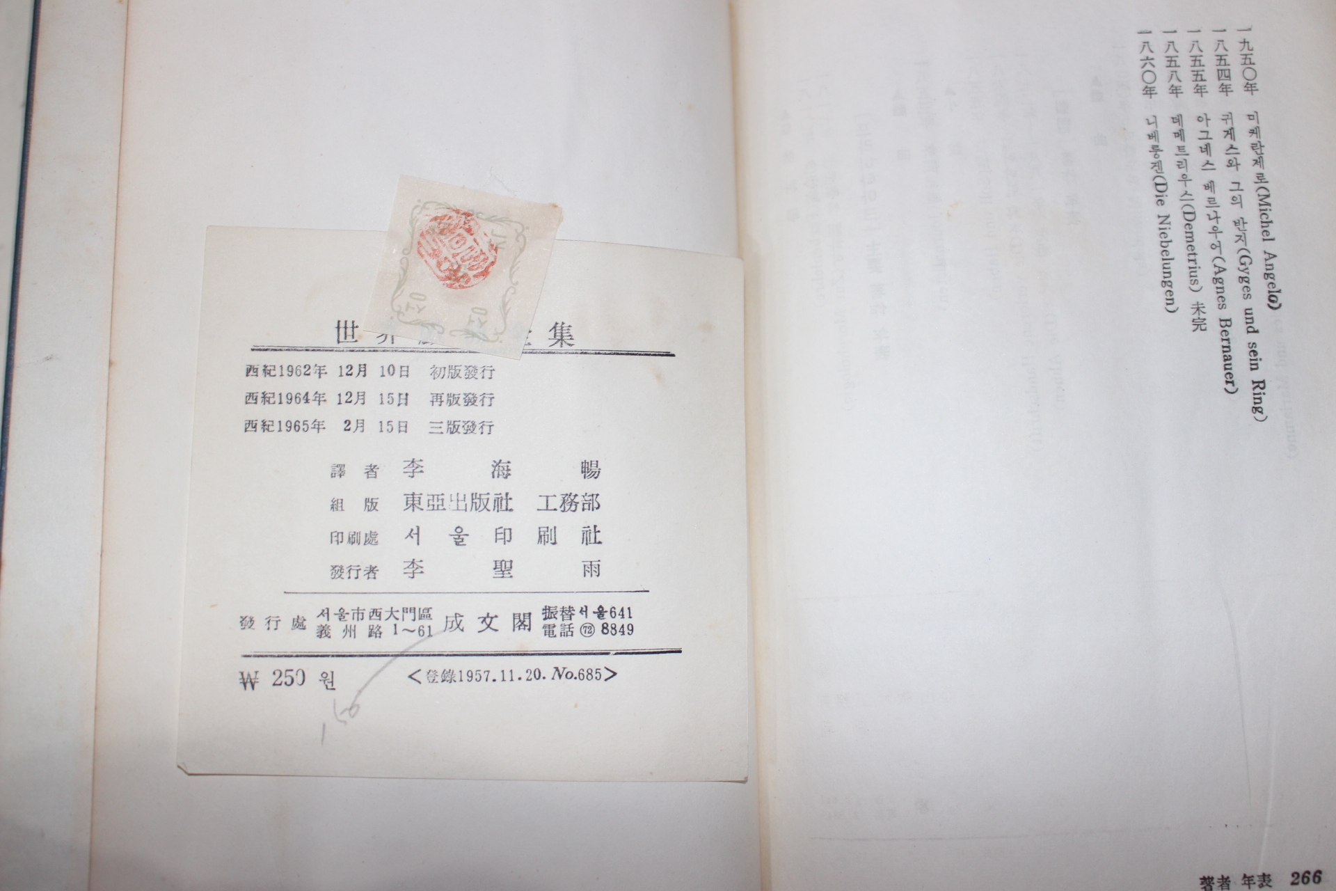 1965년 성문각 세계희곡전집 2권