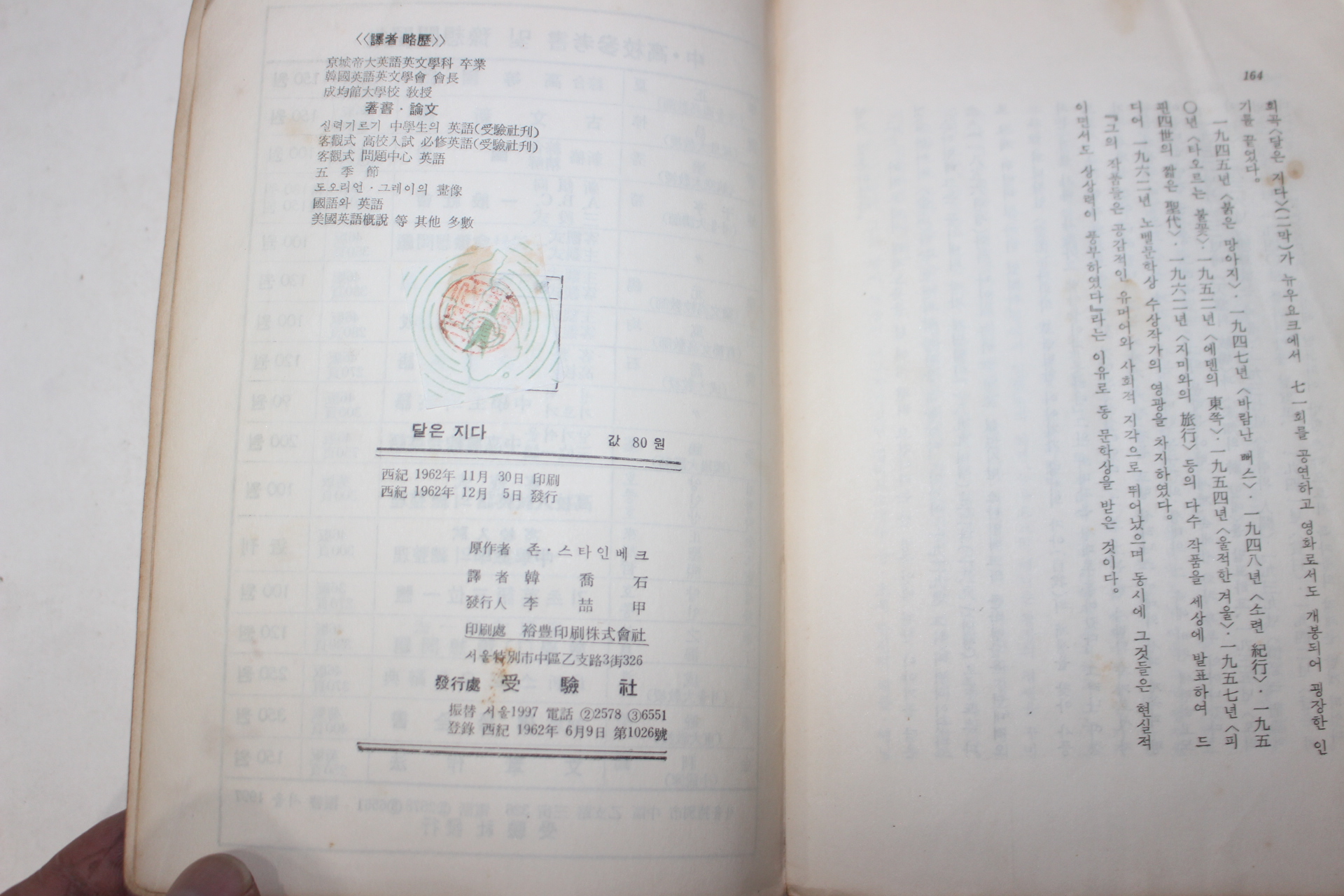 1962년 존 스타인베크 달은 지다