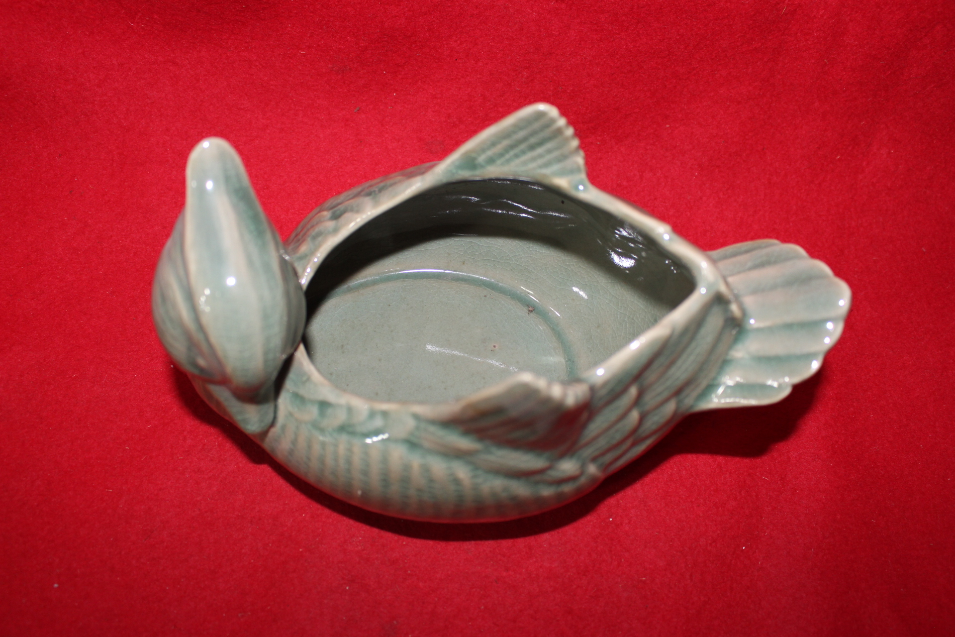 181-비취청자 청동오리 조각호