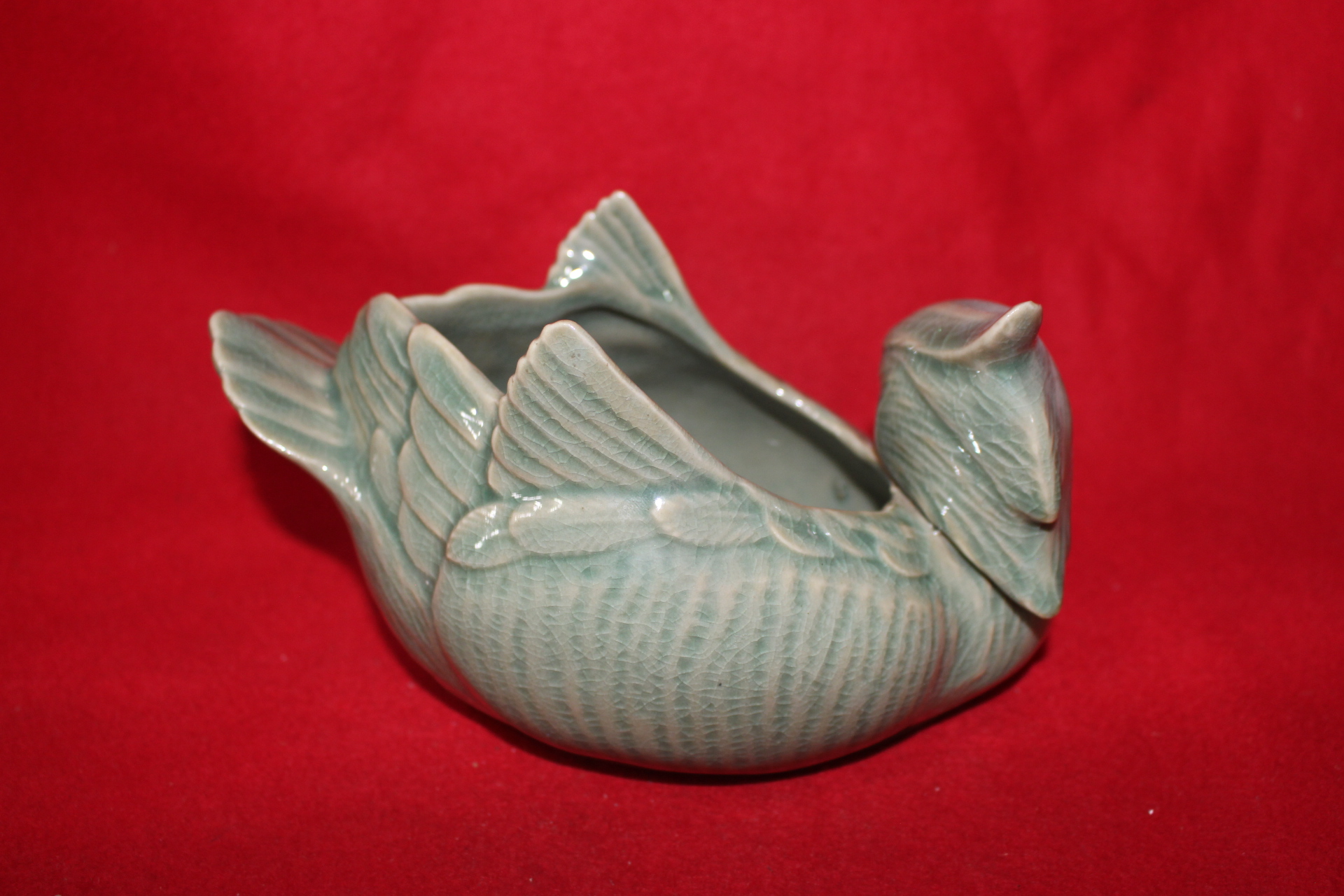 181-비취청자 청동오리 조각호