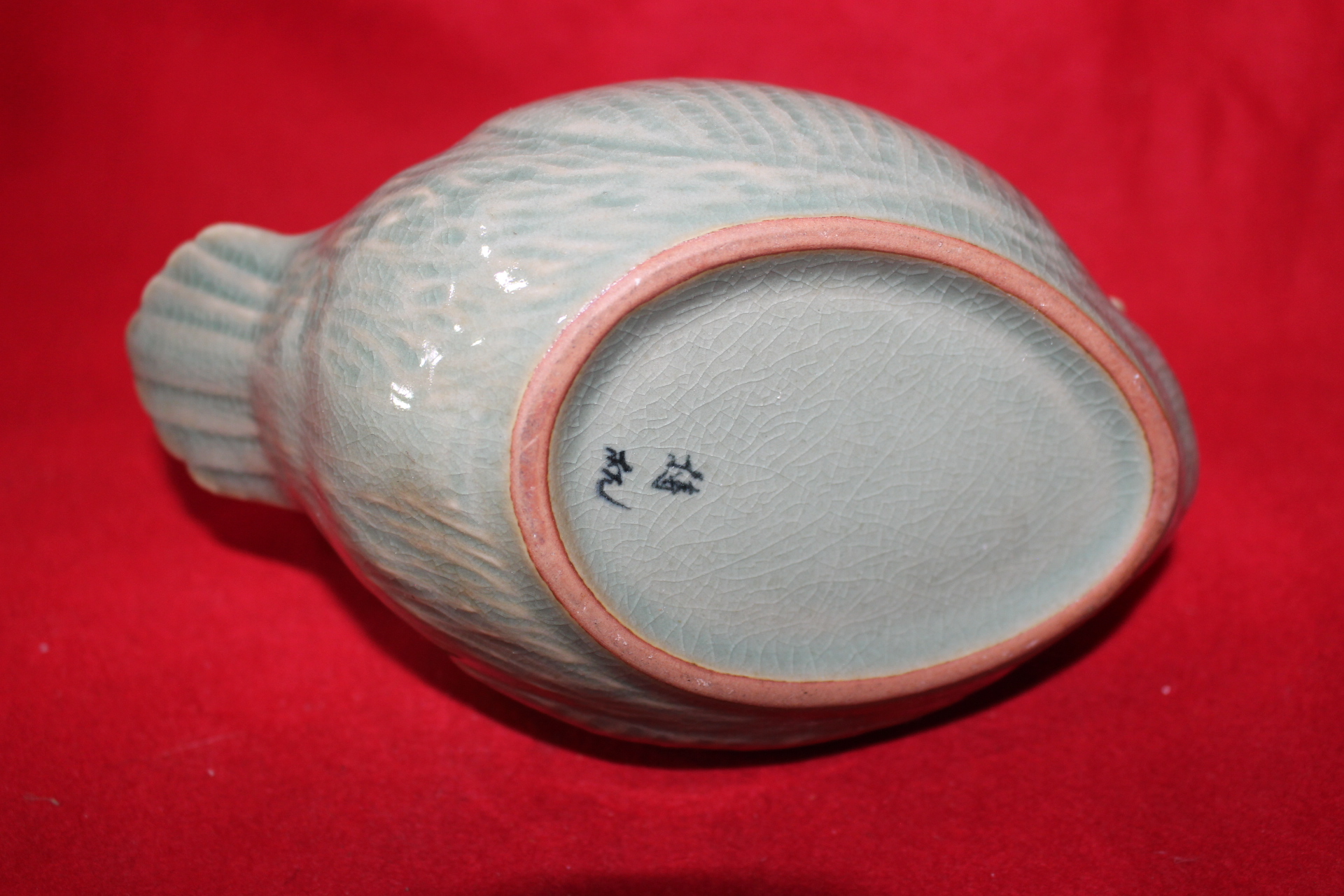 181-비취청자 청동오리 조각호