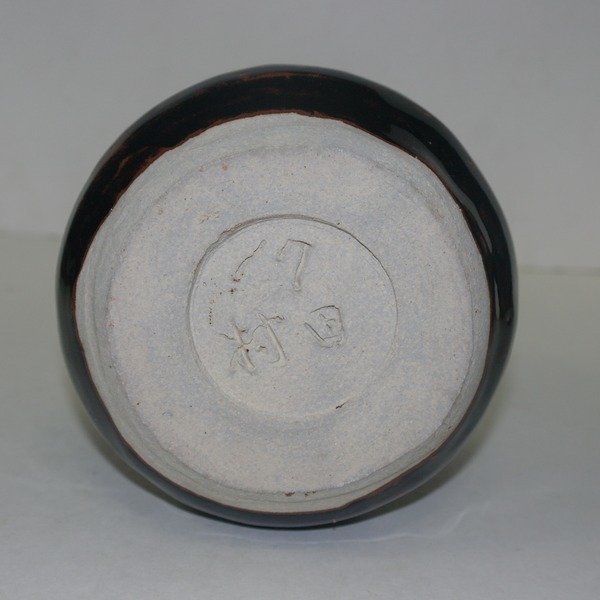 묵직한 흑유청자 덴모꾸백채 호