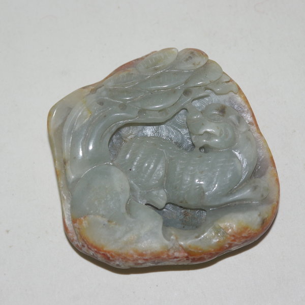 백황옥돌 원석에 노송호랑이조각옥노리개