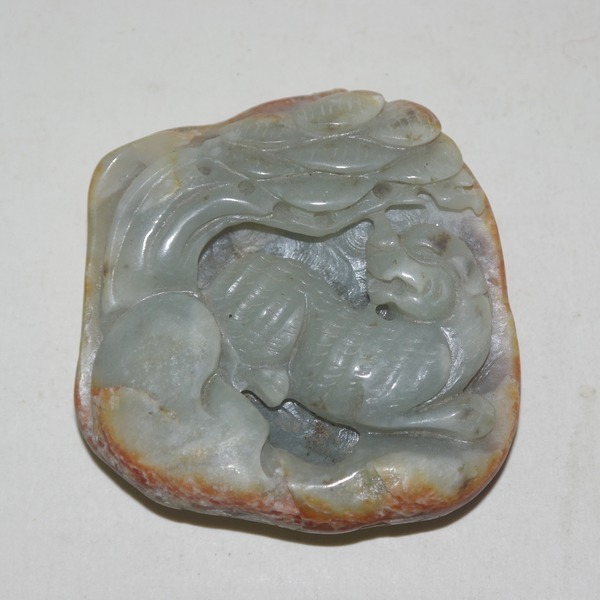 백황옥돌 원석에 노송호랑이조각옥노리개