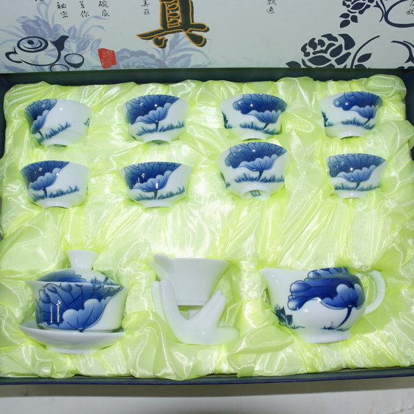 경덕진요 작품의 청화백자 명품 차자완셋트