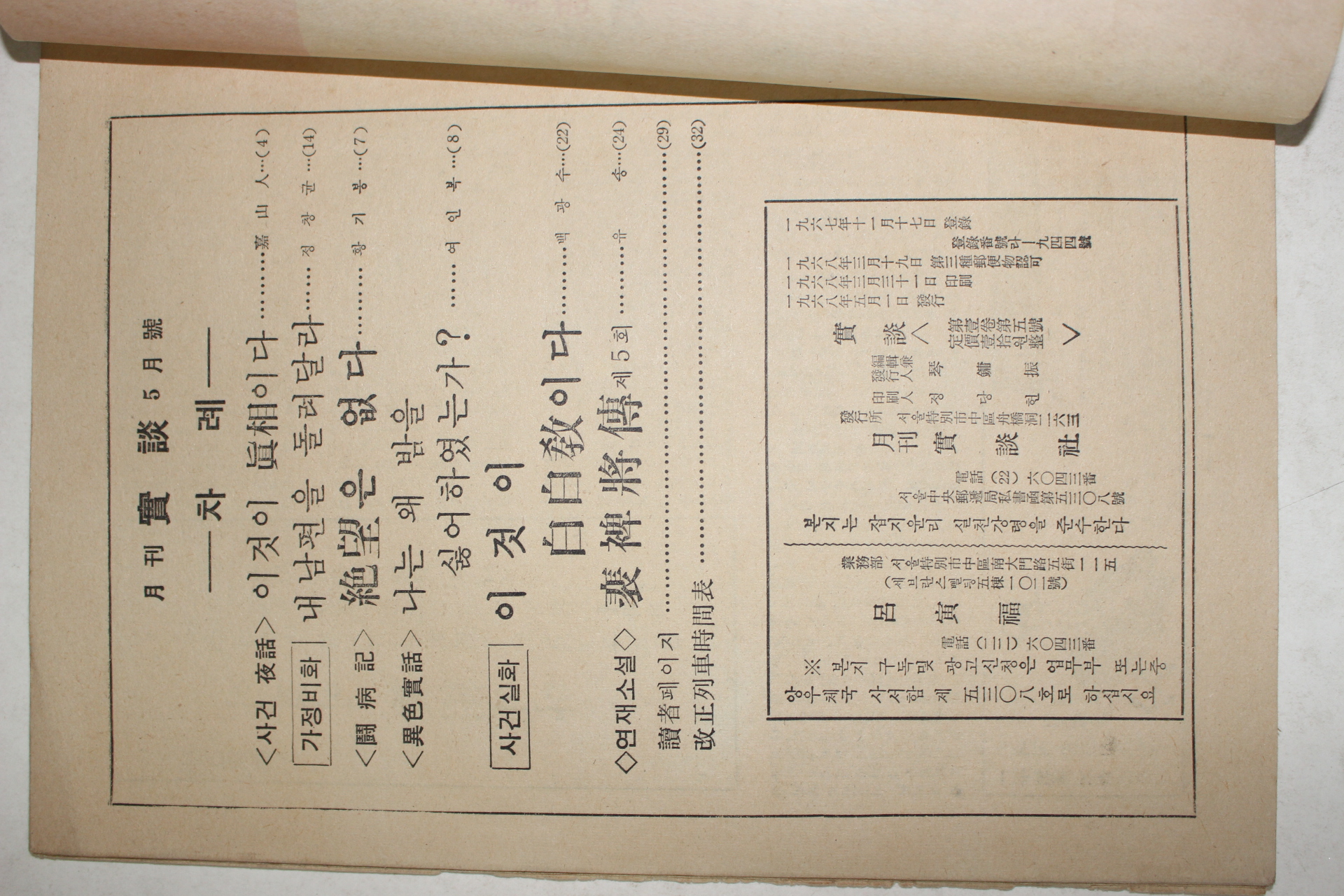1968년 월간잡지 실담(實談) 5월호