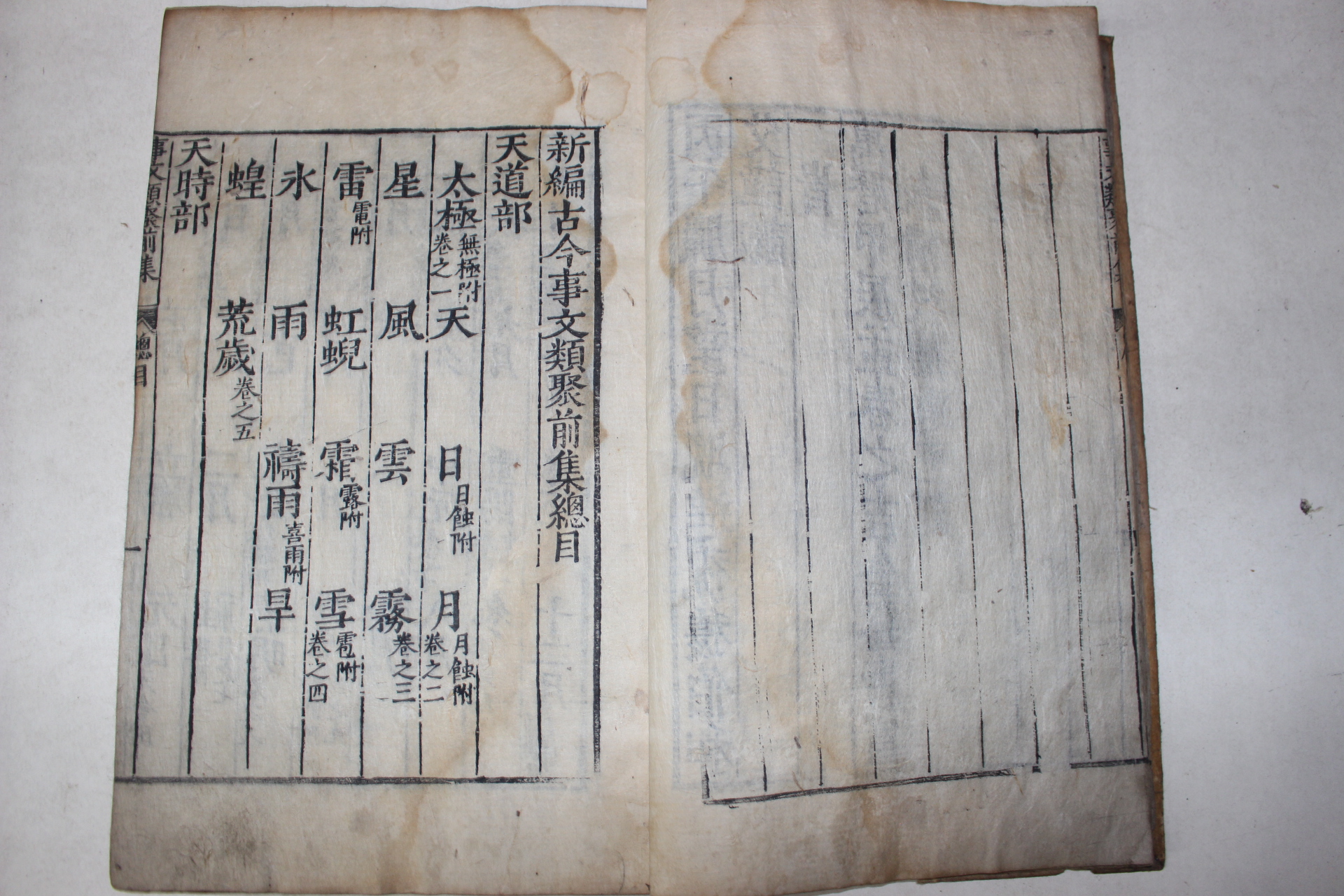 고목판본 신편고금사문류취(新編古今事文類聚)유집 총목 1책