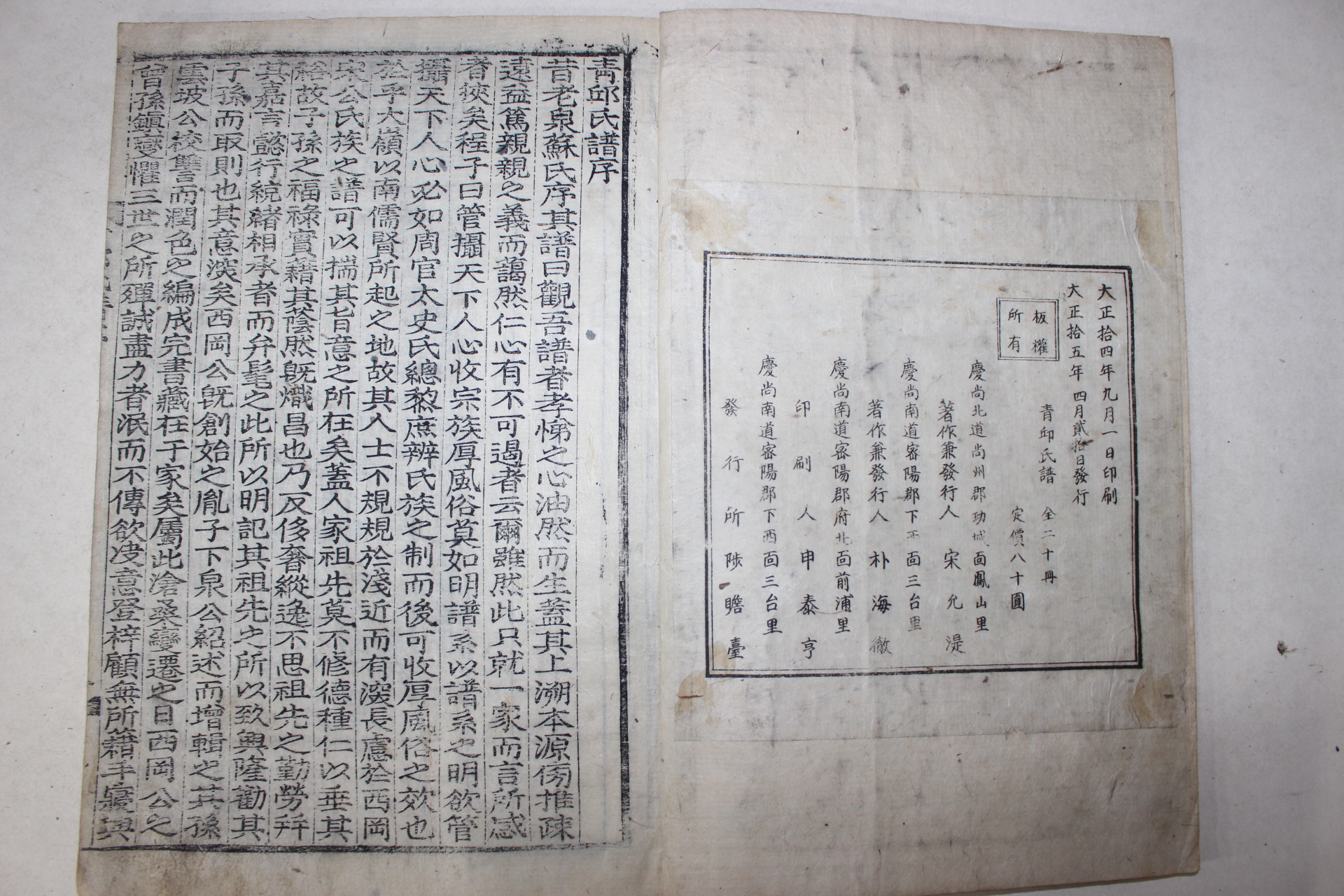 1926년 밀양간행 목판본 청구씨보(靑邱氏譜) 20책완질
