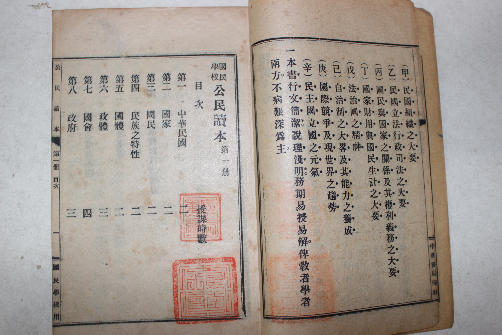 1917년(민국6년) 중국 상해중화서국 국민학교용 공민독본(公民讀本) 2책완질