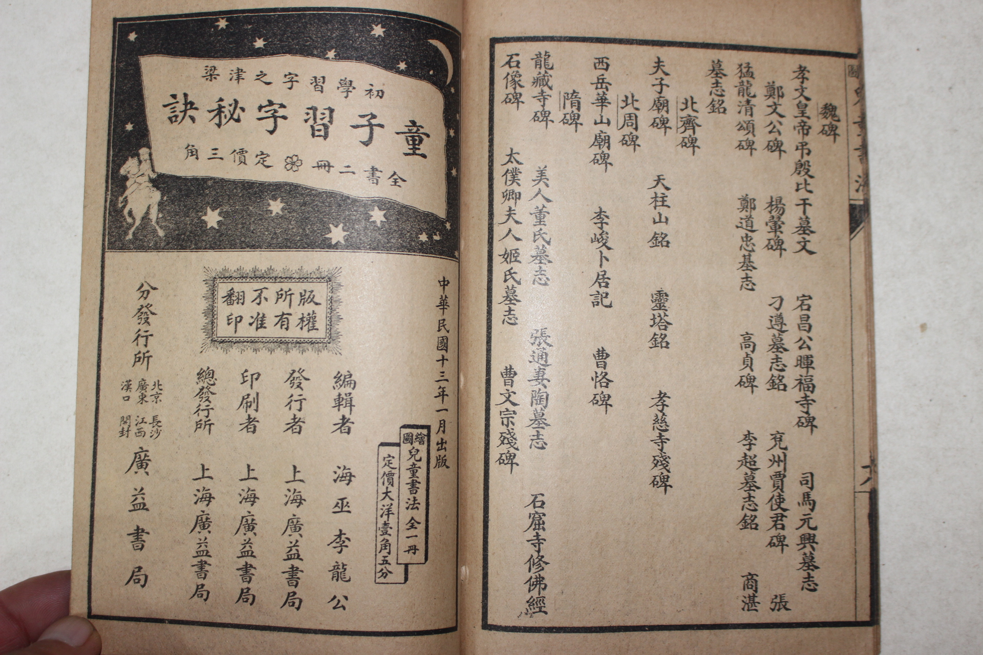 1924년(민국13년) 중국 상해광익서국 아동서법(兒童書法) 1책완질