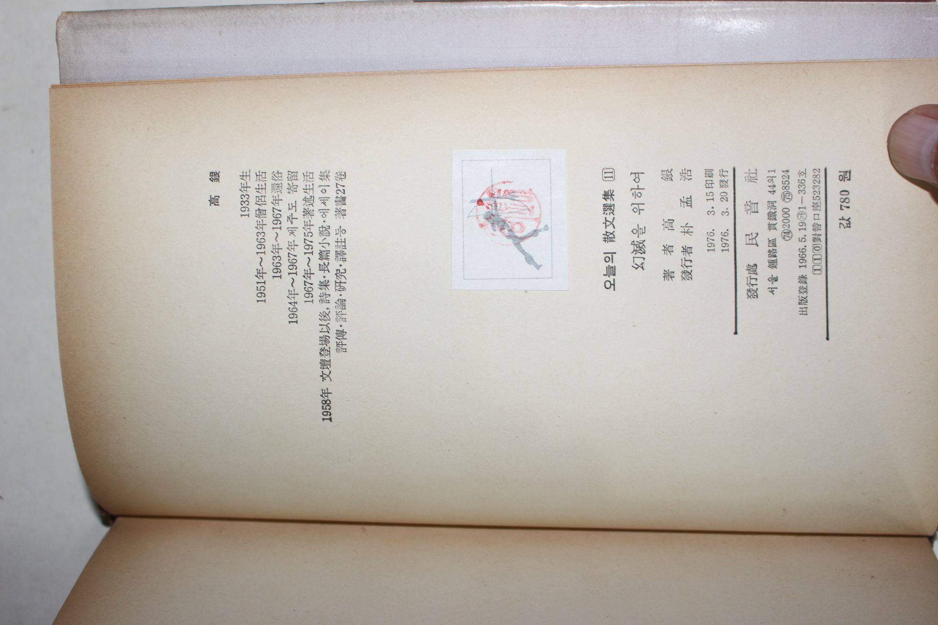 1976년초판 고은(高銀) 환멸을 위하여(幻滅을 위하여)