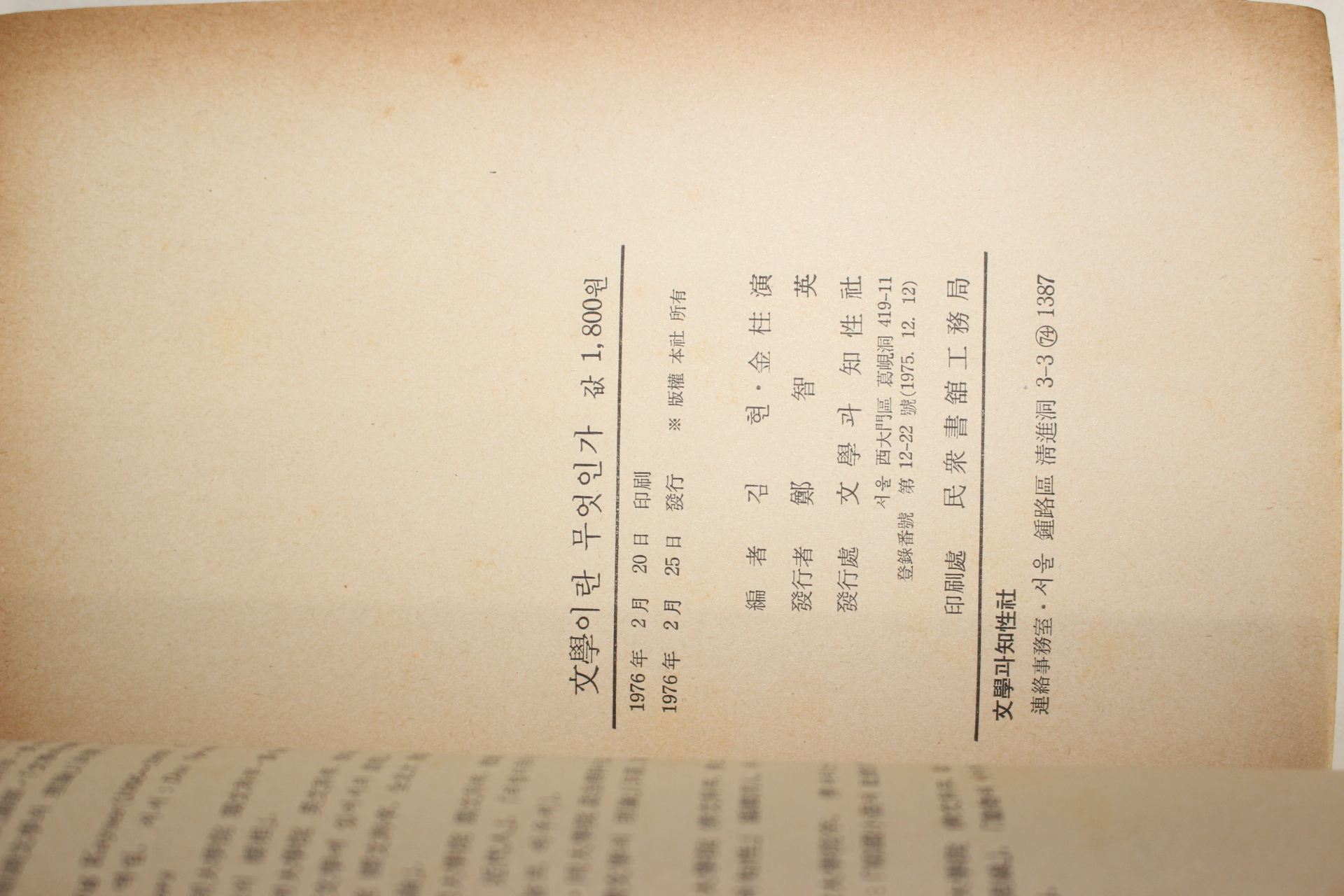 1976년초판 김현,김주연 편 문학이란 무엇인가
