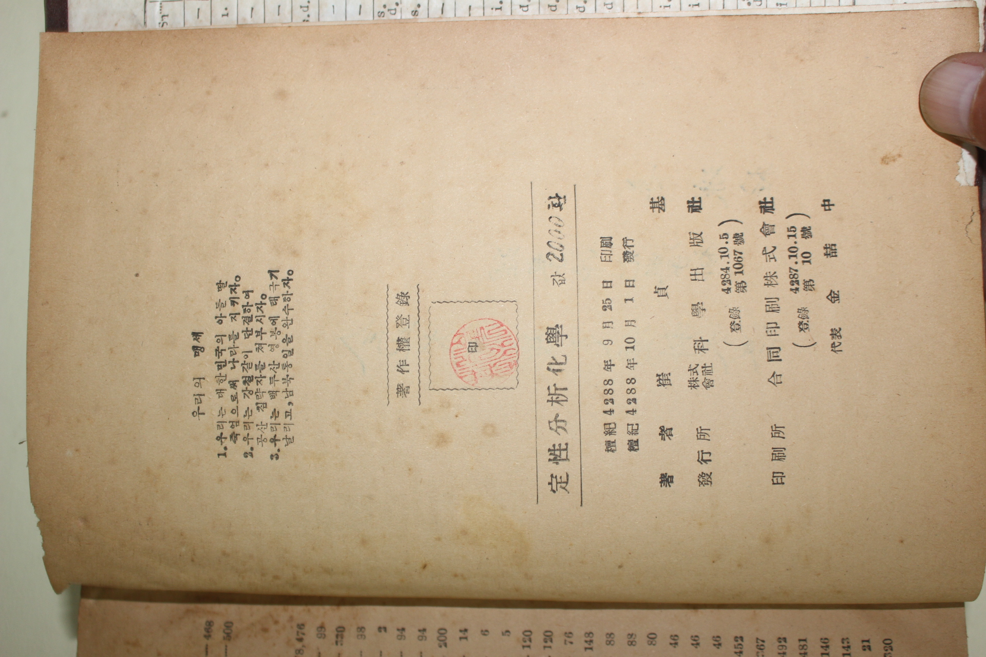 1955년초판 최정기(崔貞基) 정성분석화학(定性分析化學)