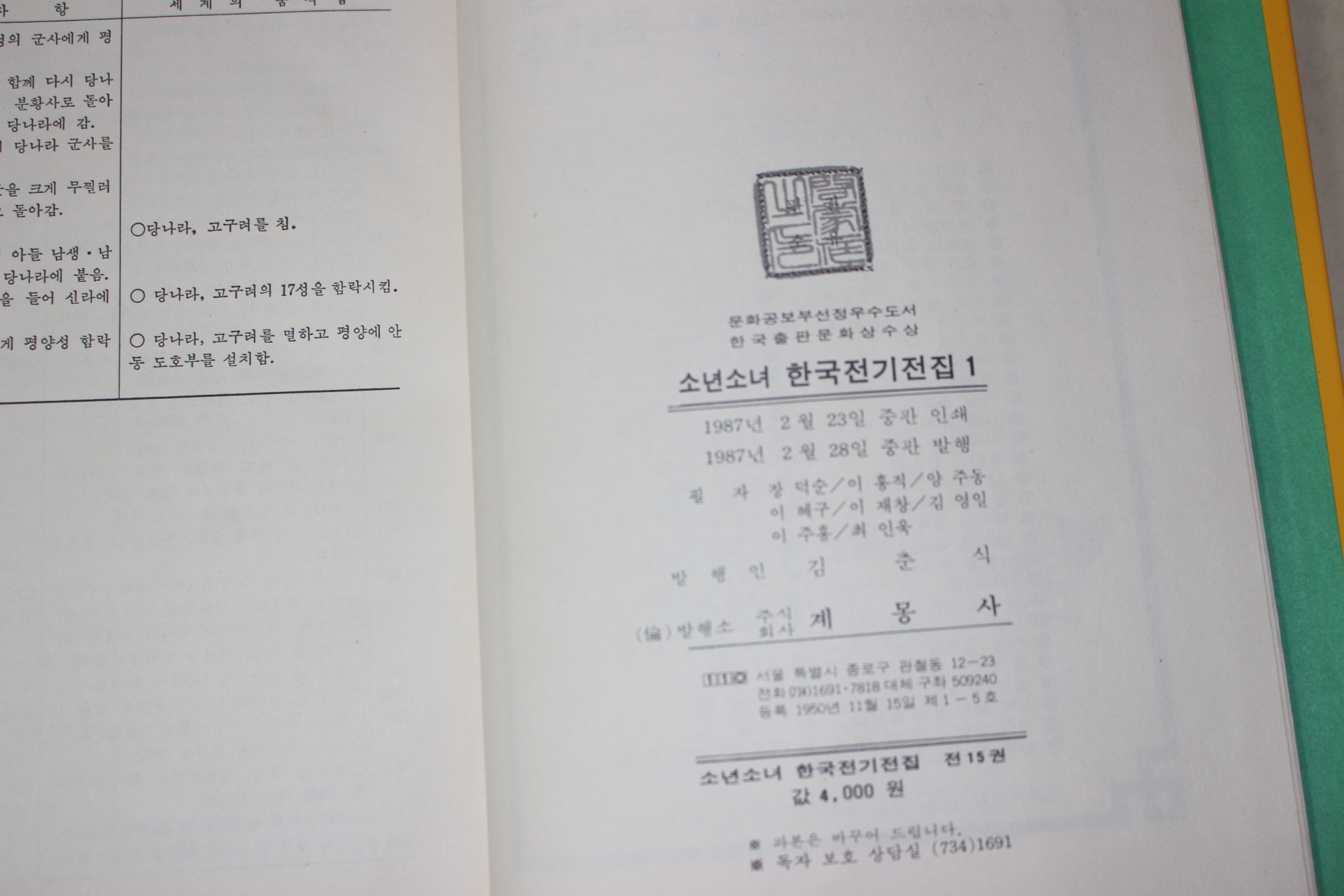 1987년 계몽사 소년소녀 한국전기전집 15책완질