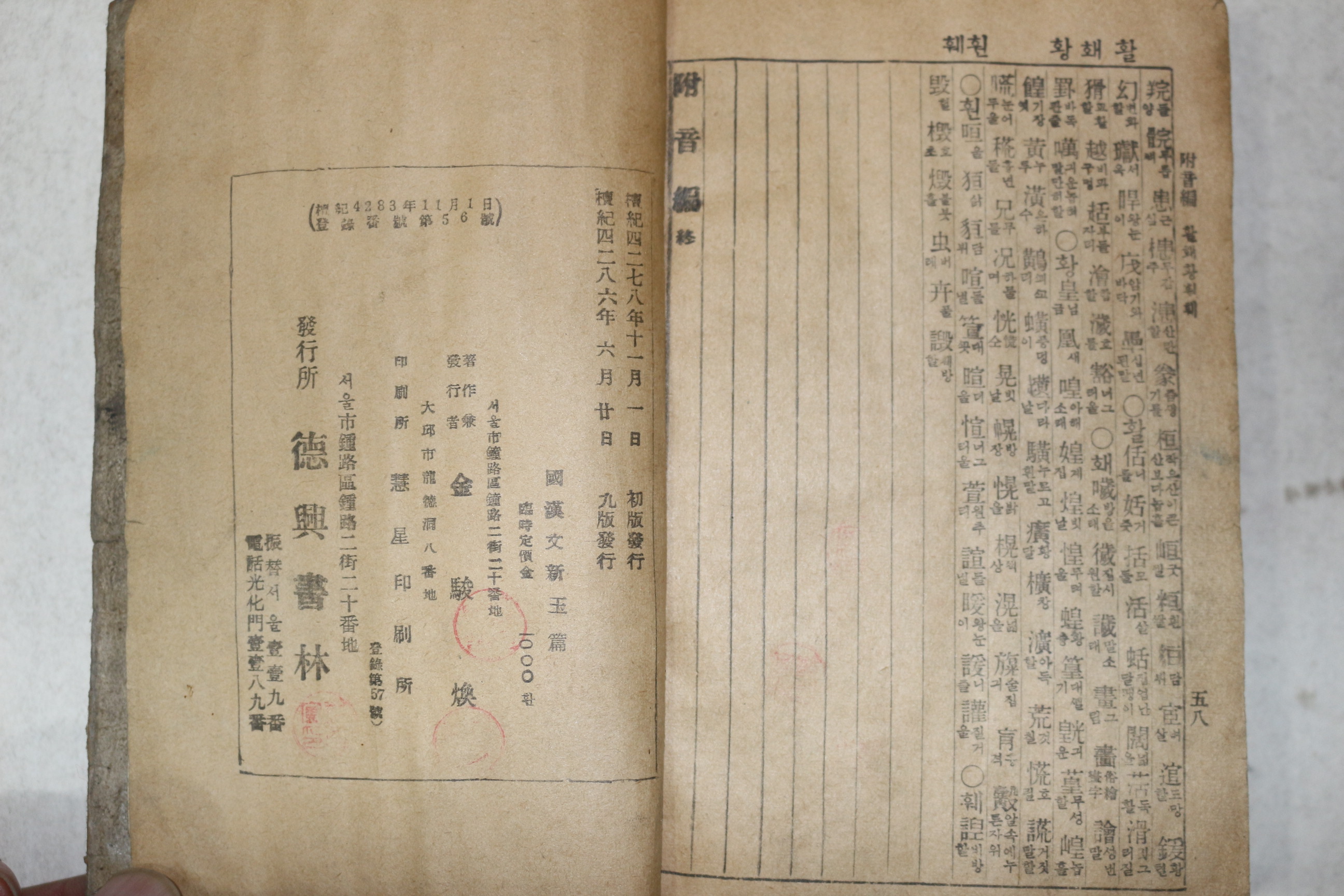 1953년 덕흥서림 국한문신옥편(國漢文新玉篇) 1책완질