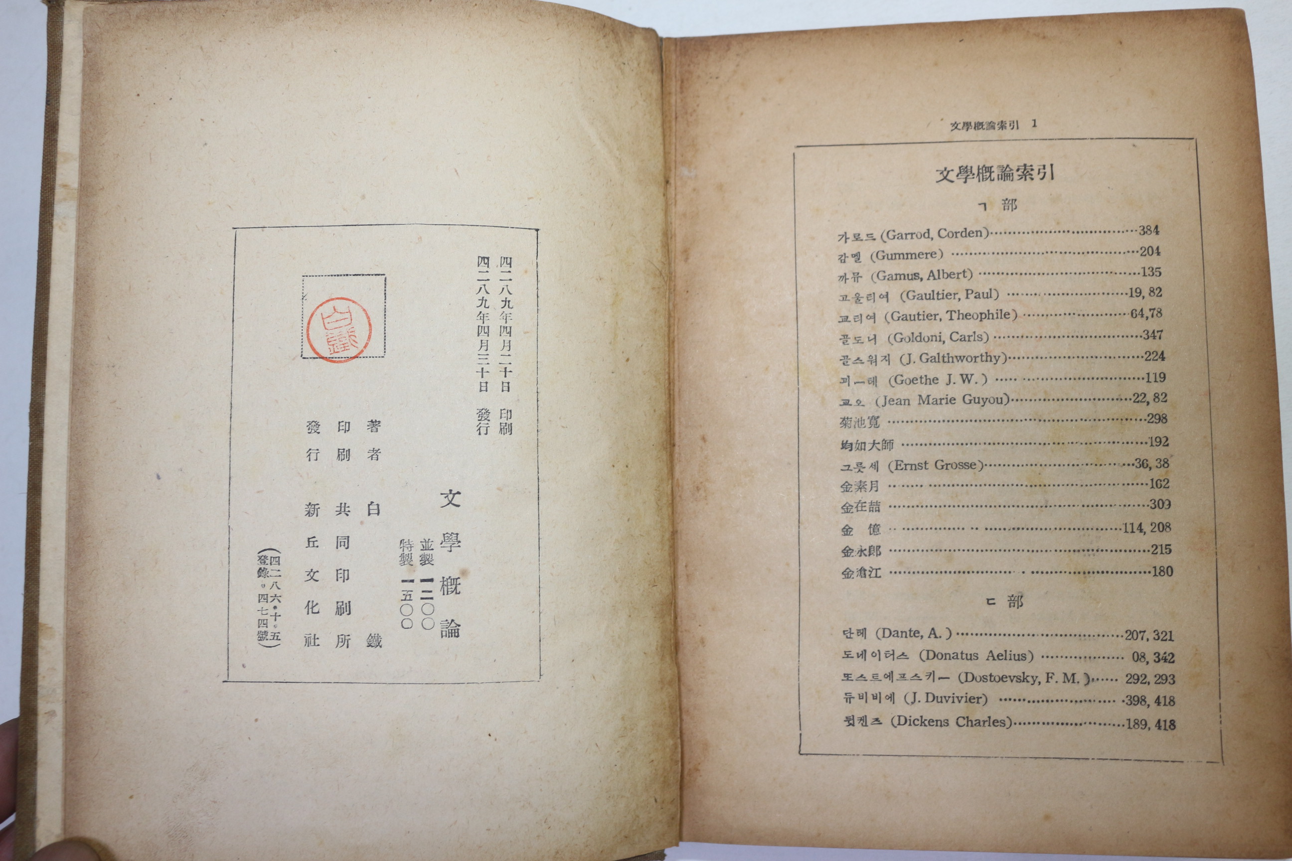 1956년 백철(白鐵) 문학개론(文學槪論)