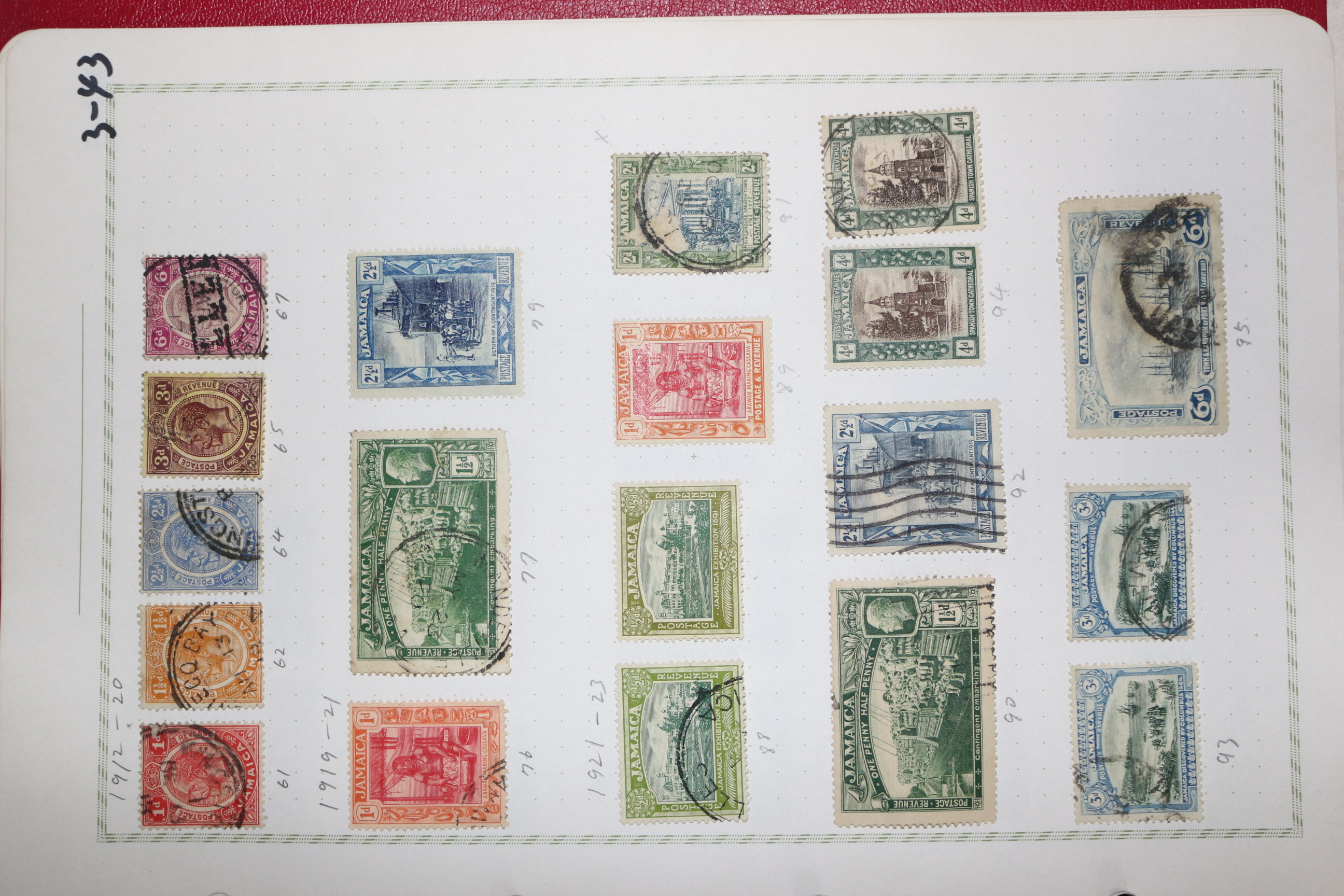 3-43 1912년~1923년 자메이카 jamaica 우표 19장