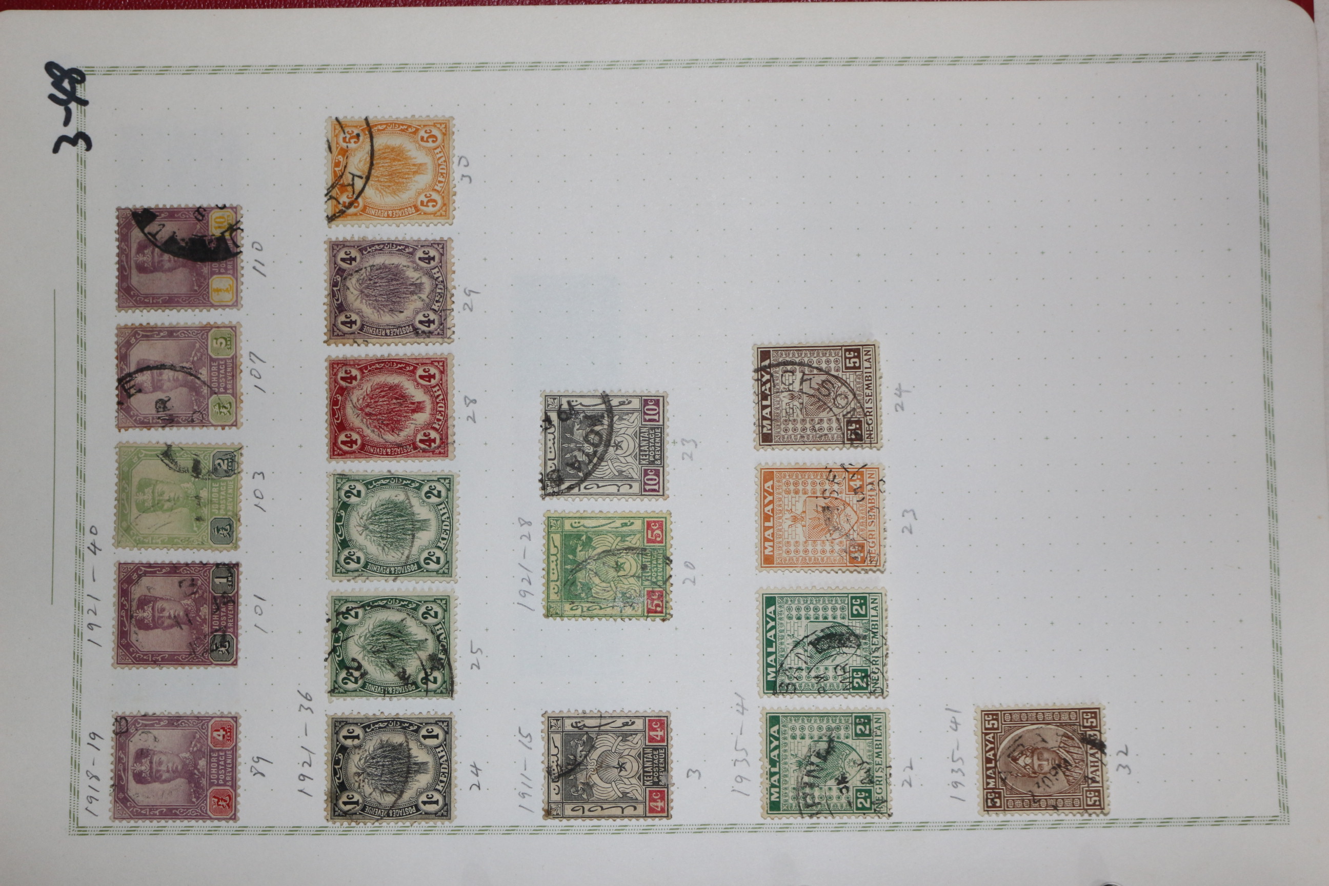 3-48 1918년~1936년 말레이반도 malaya 우표 19장