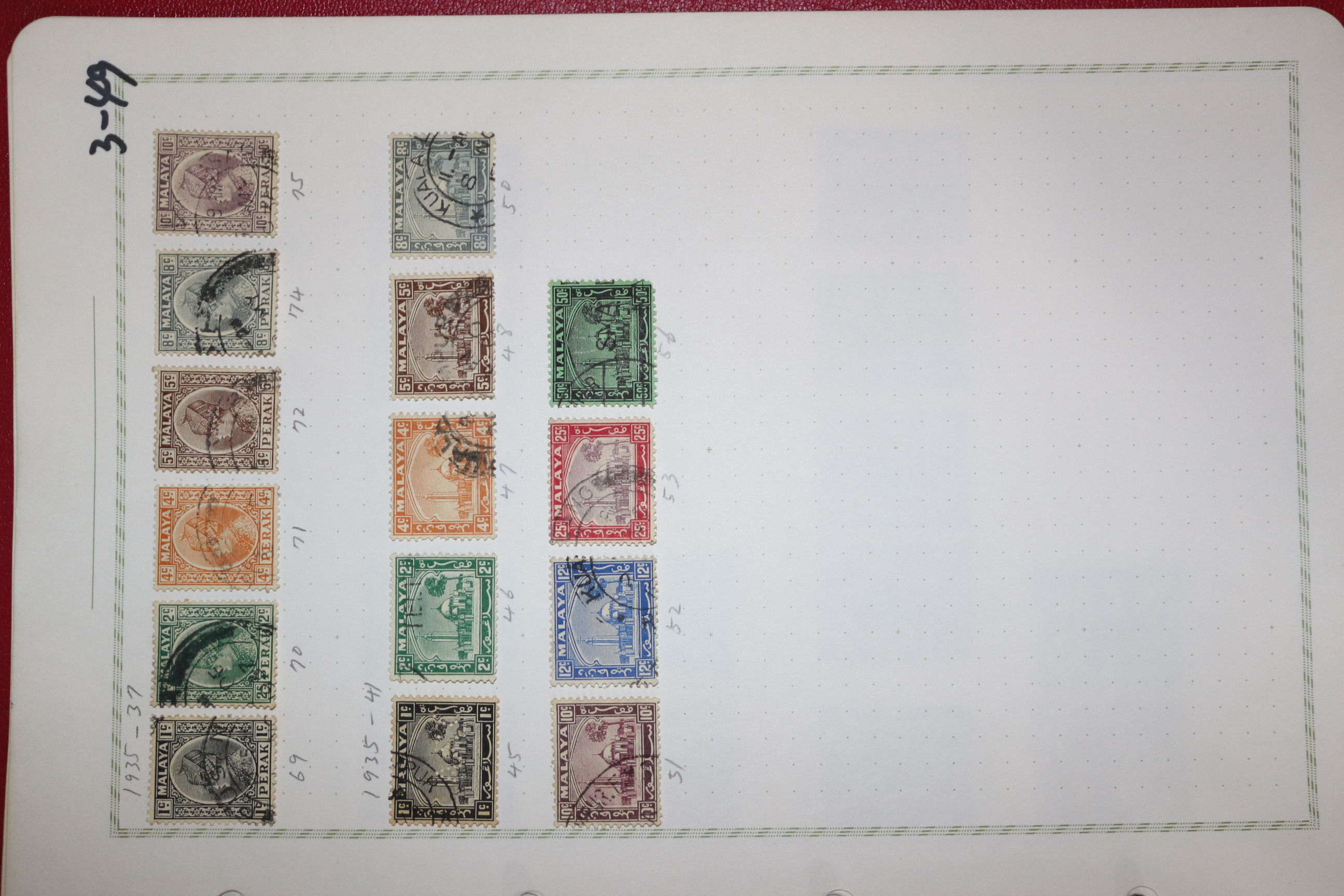 3-49 1935년~1941년 말레이반도 malaya 우표 15장